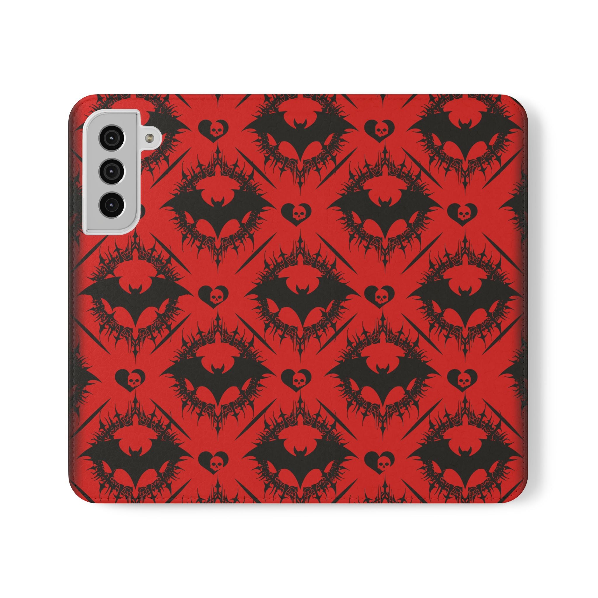 Gothic Bat Wallet Flip Case - Elegant Goth Phone Wallet - Bat Pattern Flip Case - Gothic Phone Case - Stylish Wallet Phone Case
