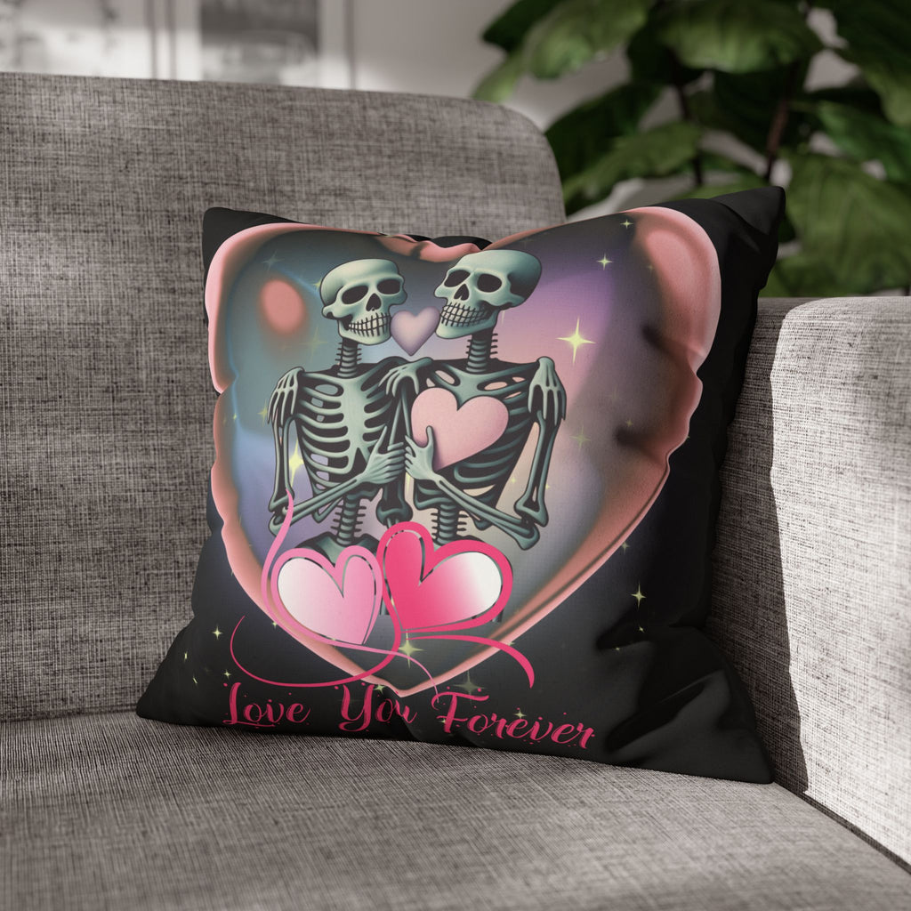 Love You Forever Skeleton Couple Throw Pillow — Gothic Love Dark Home Decor