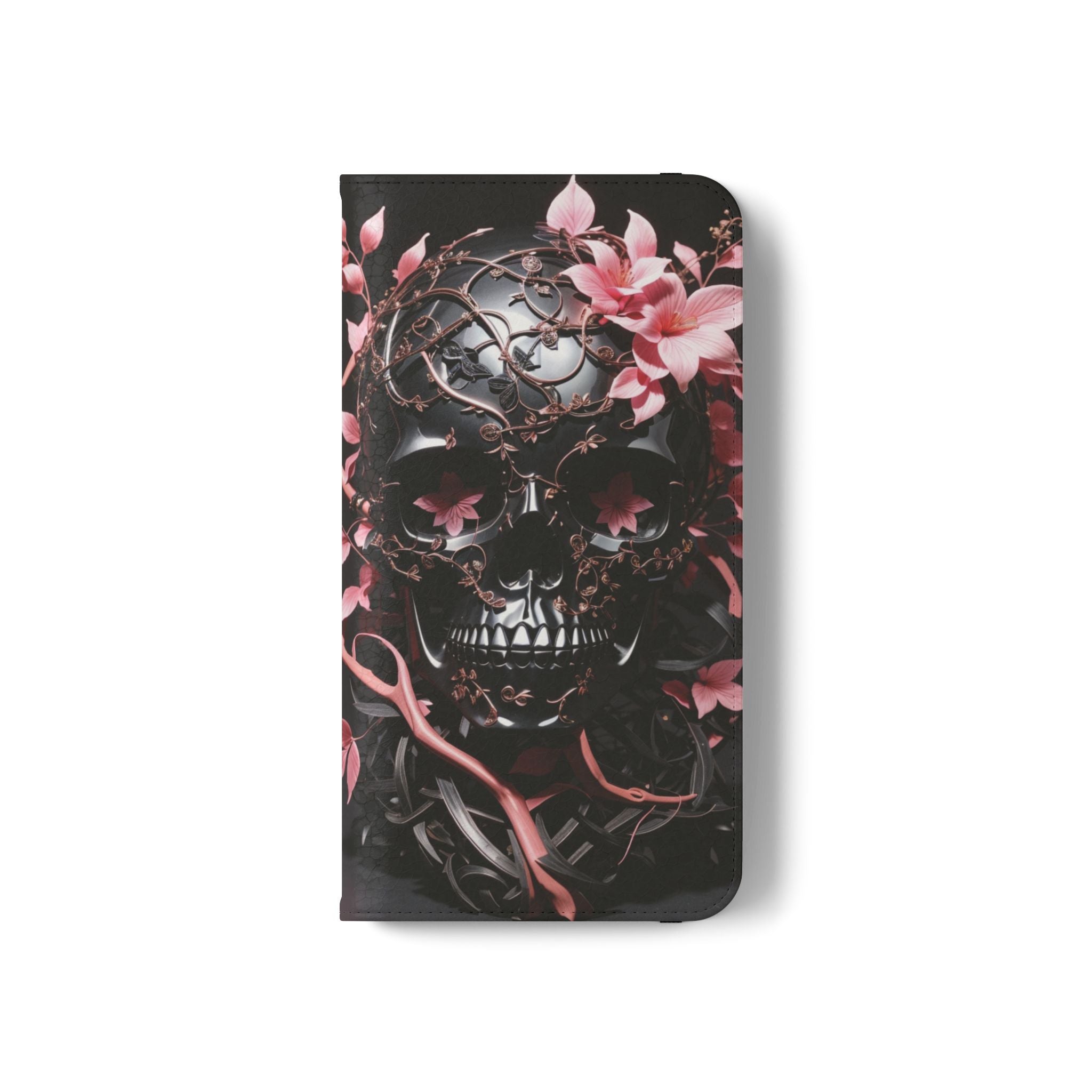 Pink Pastel Goth Skull Flip Wallet Phone Case - Skull Wallet Case for Samsung iPhone - Gothic Style Skull Wallet Phone Cases