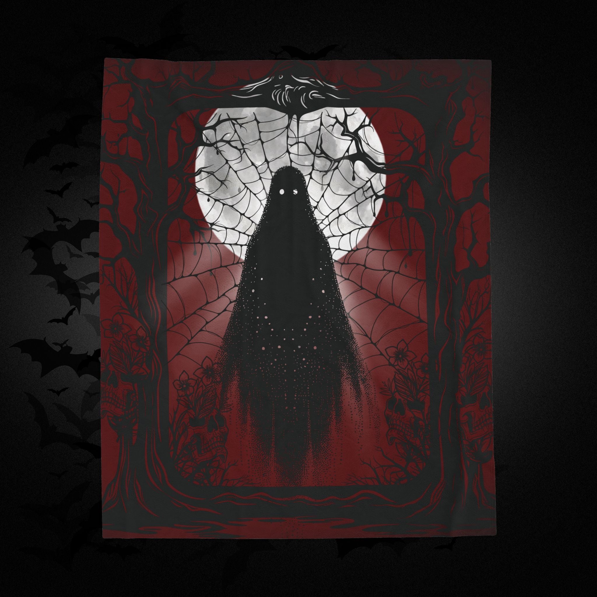 Gothic Ghost Spider Web Throw Blanket — Dark Halloween Home Decor