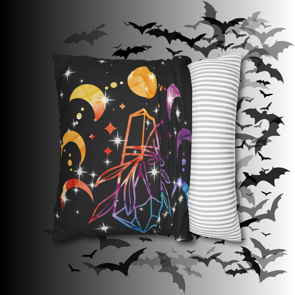 Rainbow Crystal Celestial Throw Pillow — Witchy Gothic Dark Home Decor