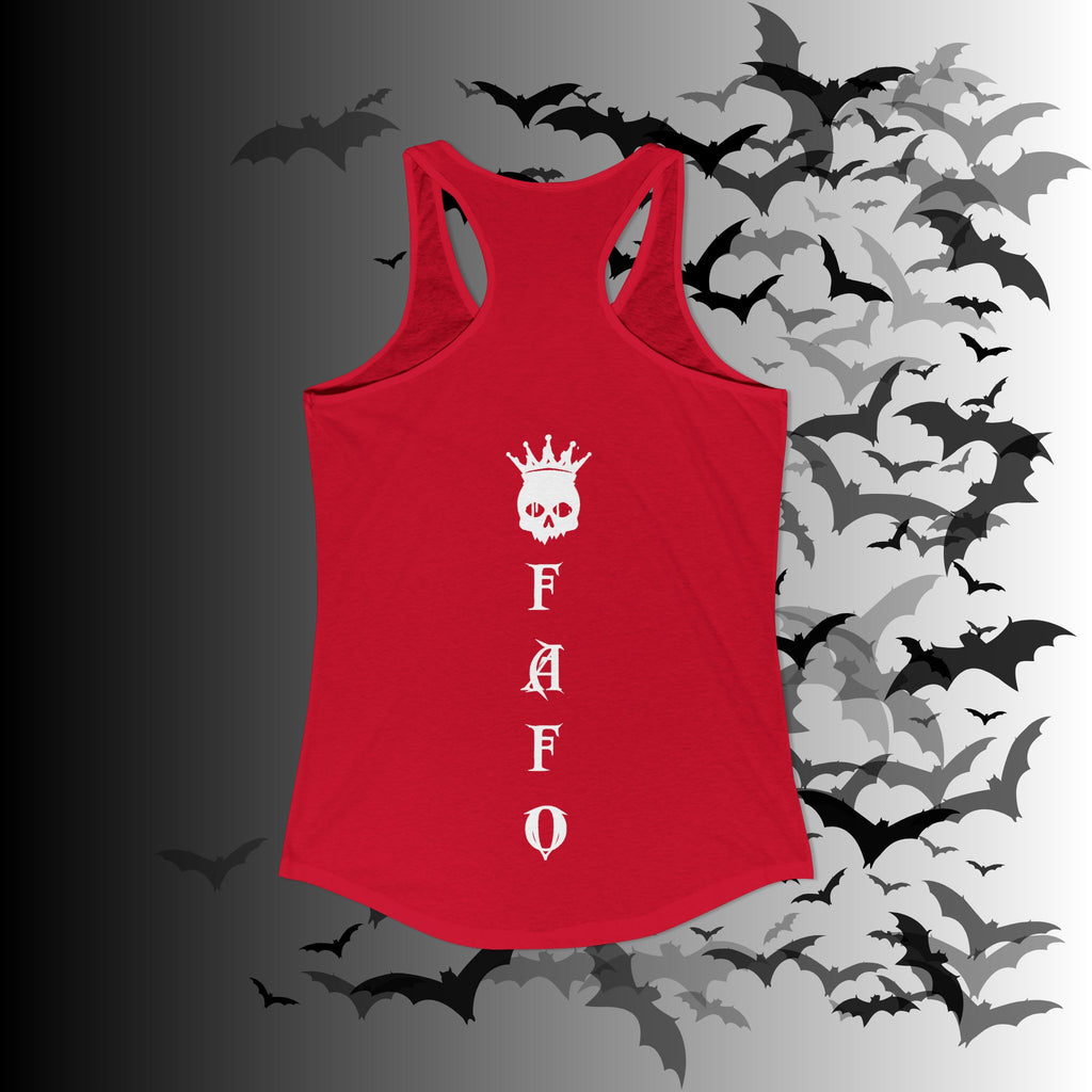 "FAFO" I Identify As A Threat Racerback Tank Top — Gothic Humor Front & Back