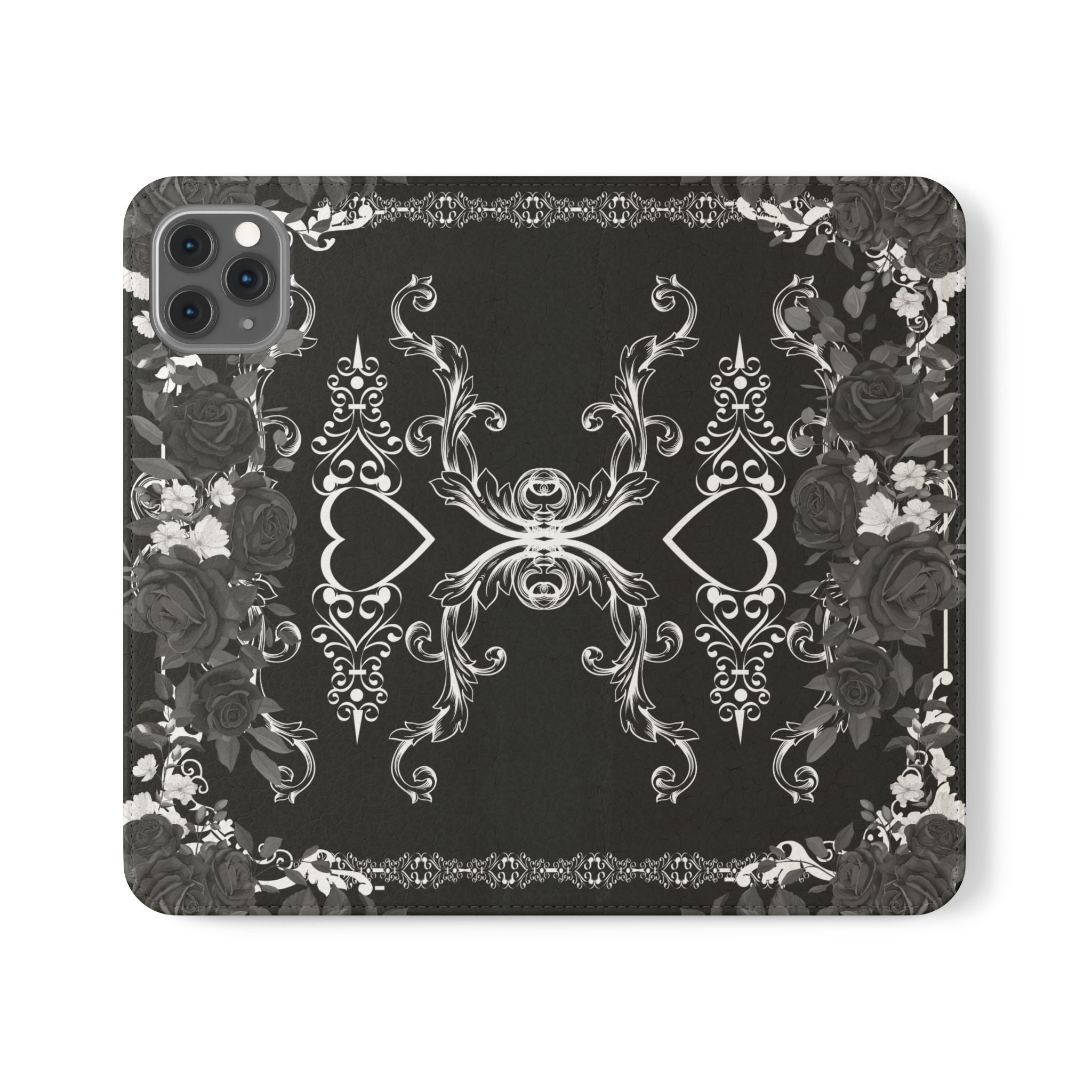 Romantic Goth Wallet Flip Case - Goth Botanical Phone Case