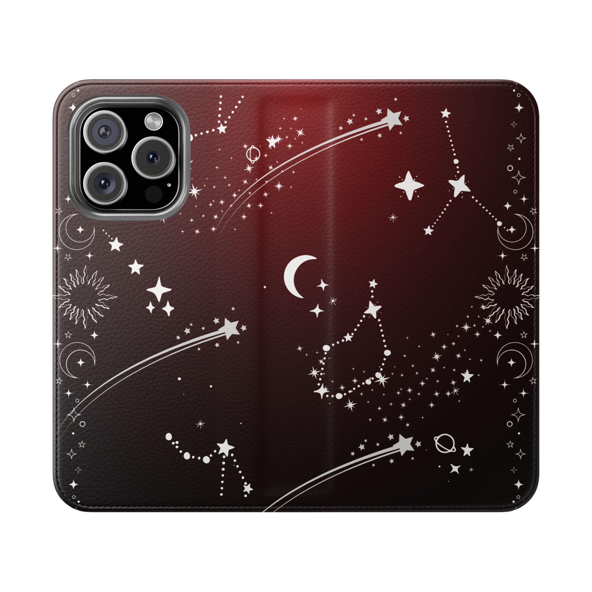 Gothic Celestial Black and Red Flip Wallet Case for iPhone and Samsung Galaxy Phones