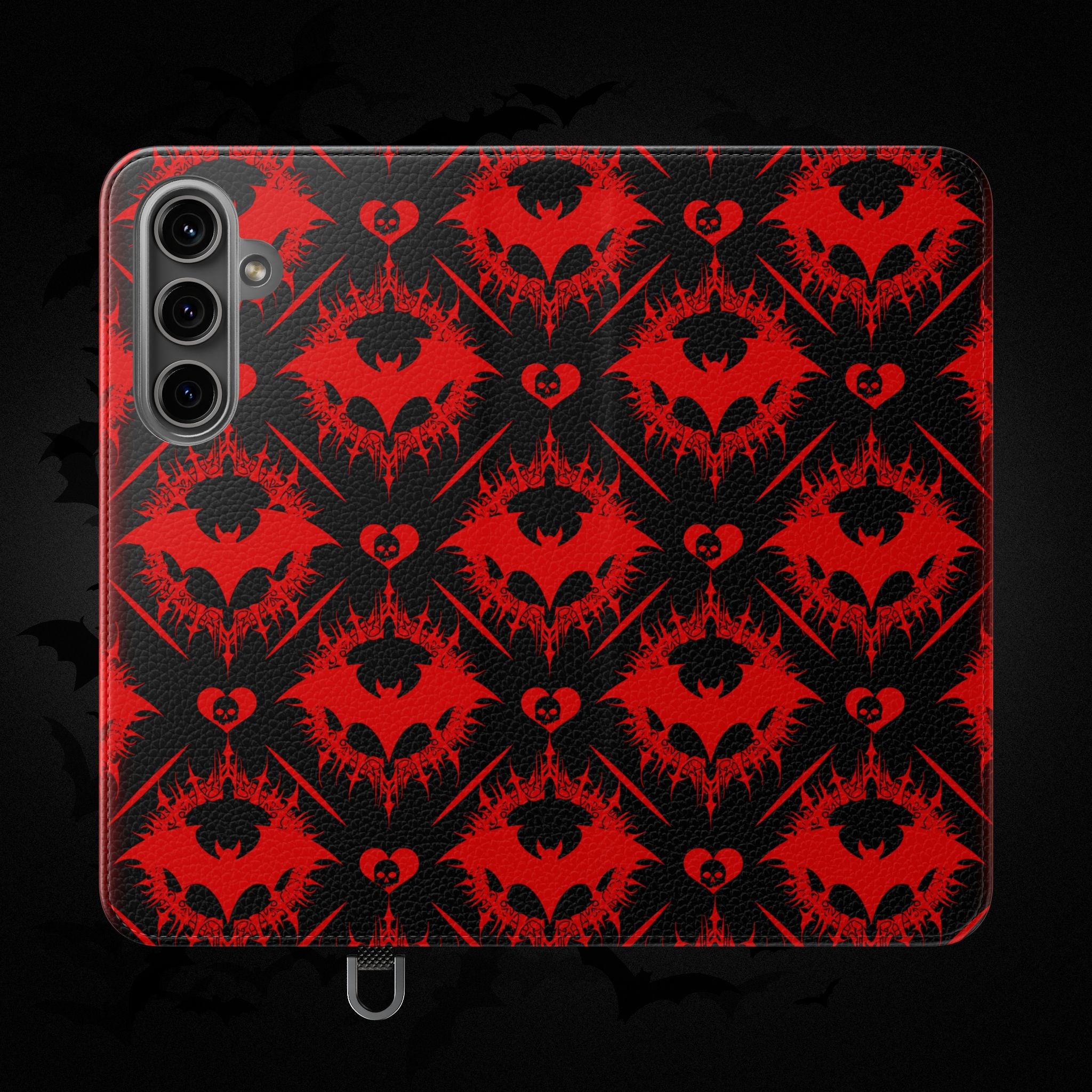 Gothic Bat Wallet Flip Case - Elegant Goth Phone Wallet - Bat Pattern Flip Case - Gothic Phone Case - Stylish Wallet Phone Case