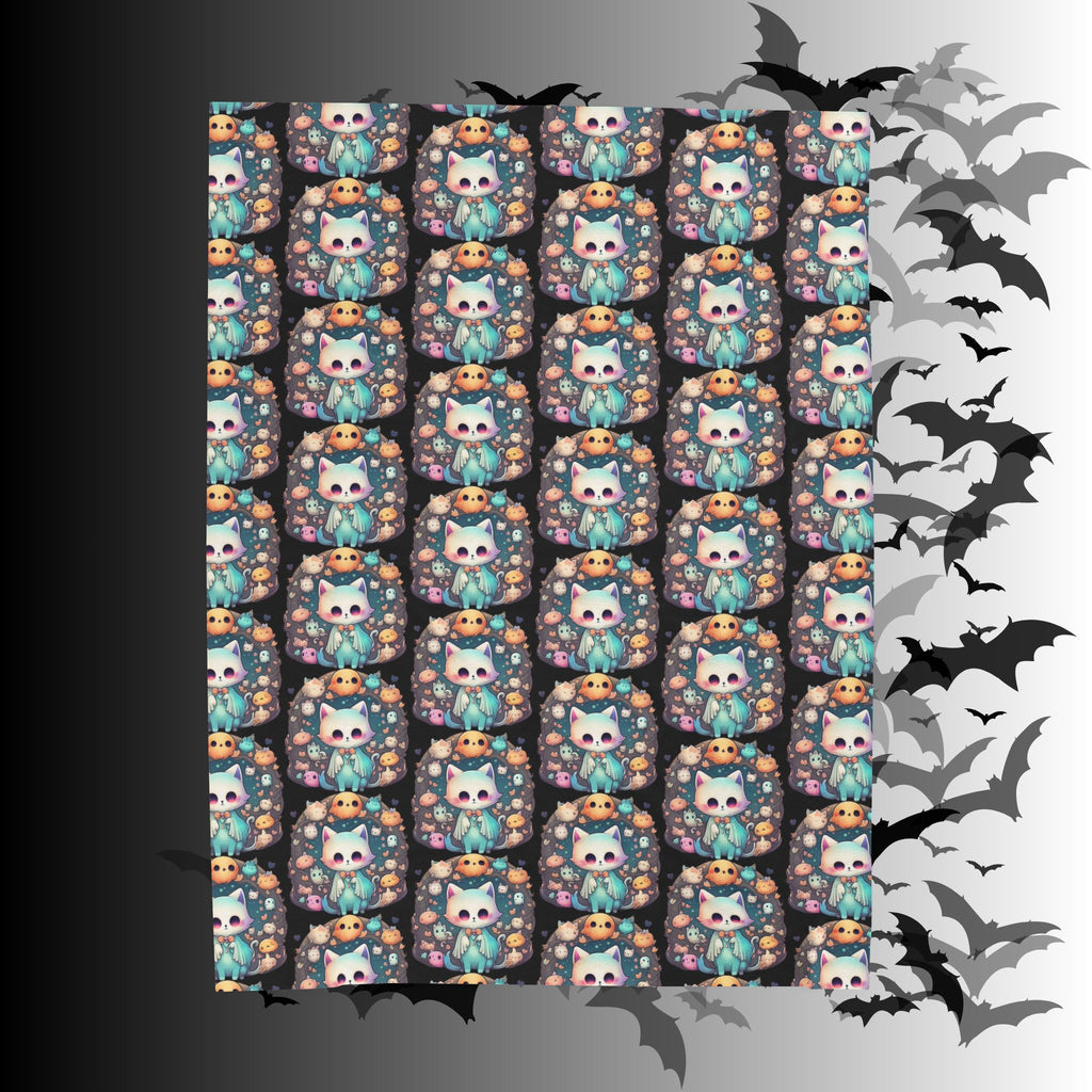 Creepy Cute Kawaii Cat Throw Blanket — Pastel Goth Ghost Dark Home Decor