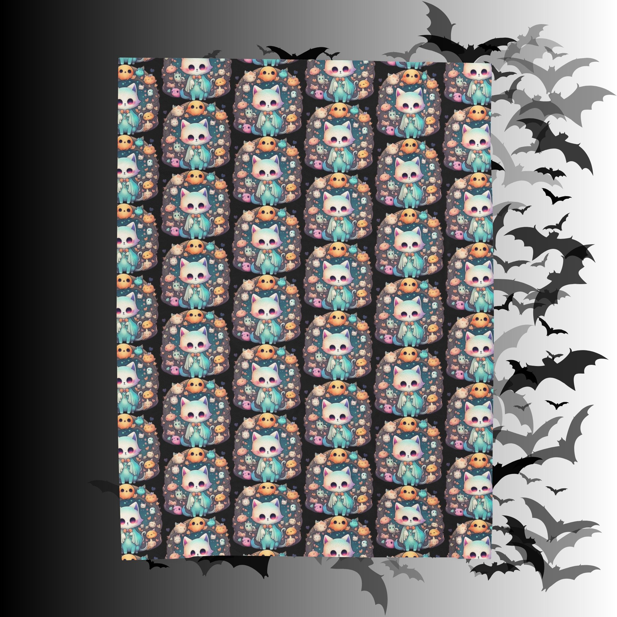 Creepy Cute Kawaii Cat Throw Blanket — Pastel Goth Ghost Dark Home Decor
