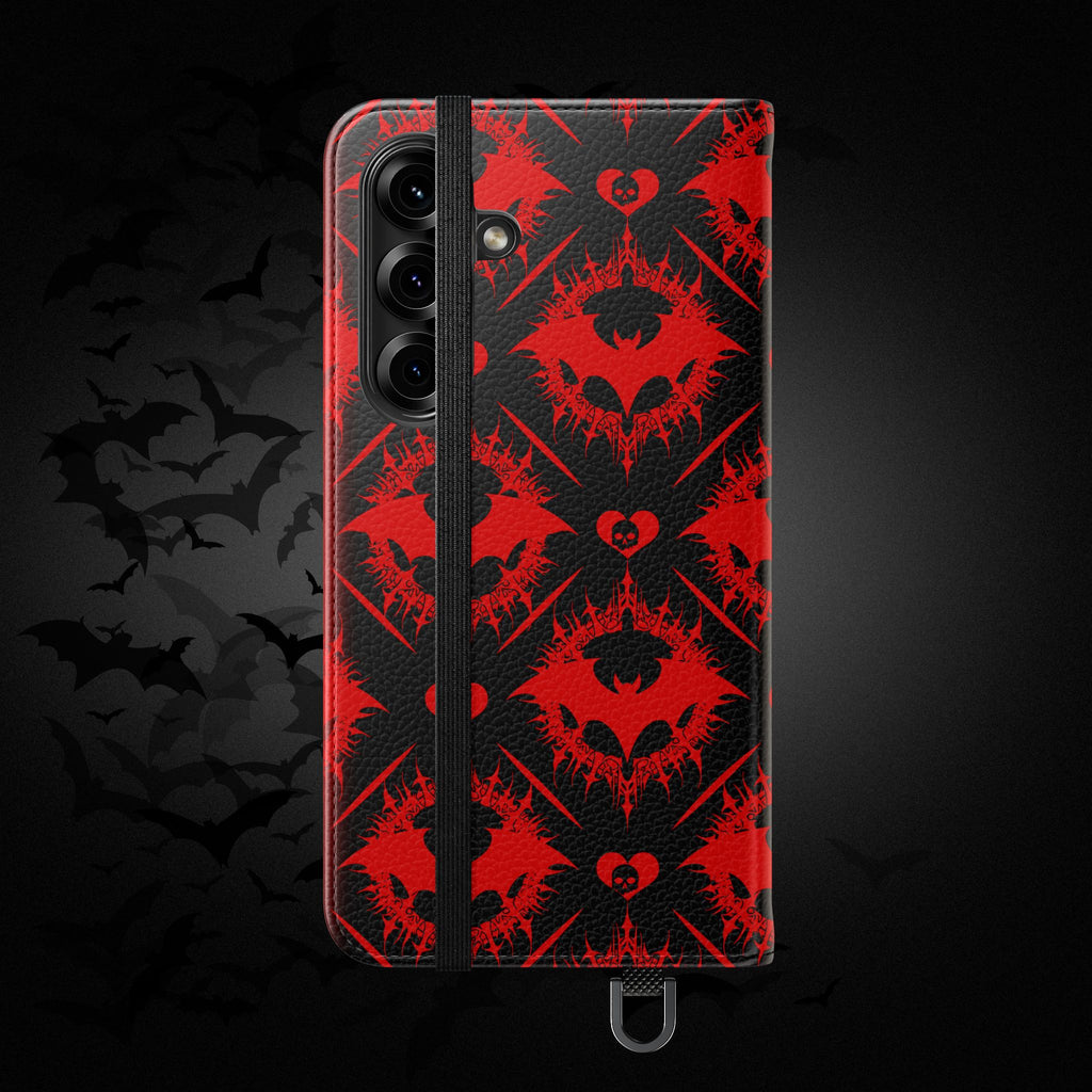 Gothic Bat Wallet Flip Case - Elegant Goth Phone Wallet - Bat Pattern Flip Case - Gothic Phone Case - Stylish Wallet Phone Case