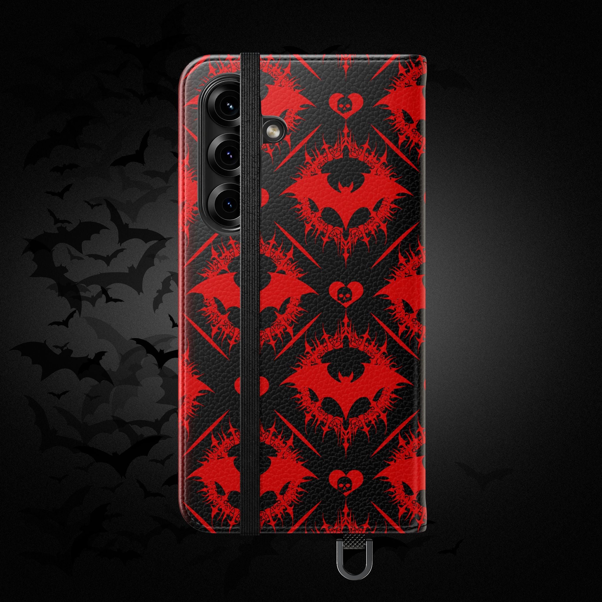 Gothic Bat Wallet Flip Case - Elegant Goth Phone Wallet - Bat Pattern Flip Case - Gothic Phone Case - Stylish Wallet Phone Case