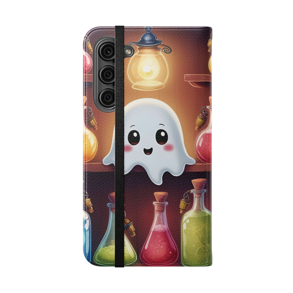 Apothecary Ghost Flip Wallet Case - Spooky Halloween Phone Case - Gothic Ghost Smartphone Case -  Ghost on a Shelf Wallet Case