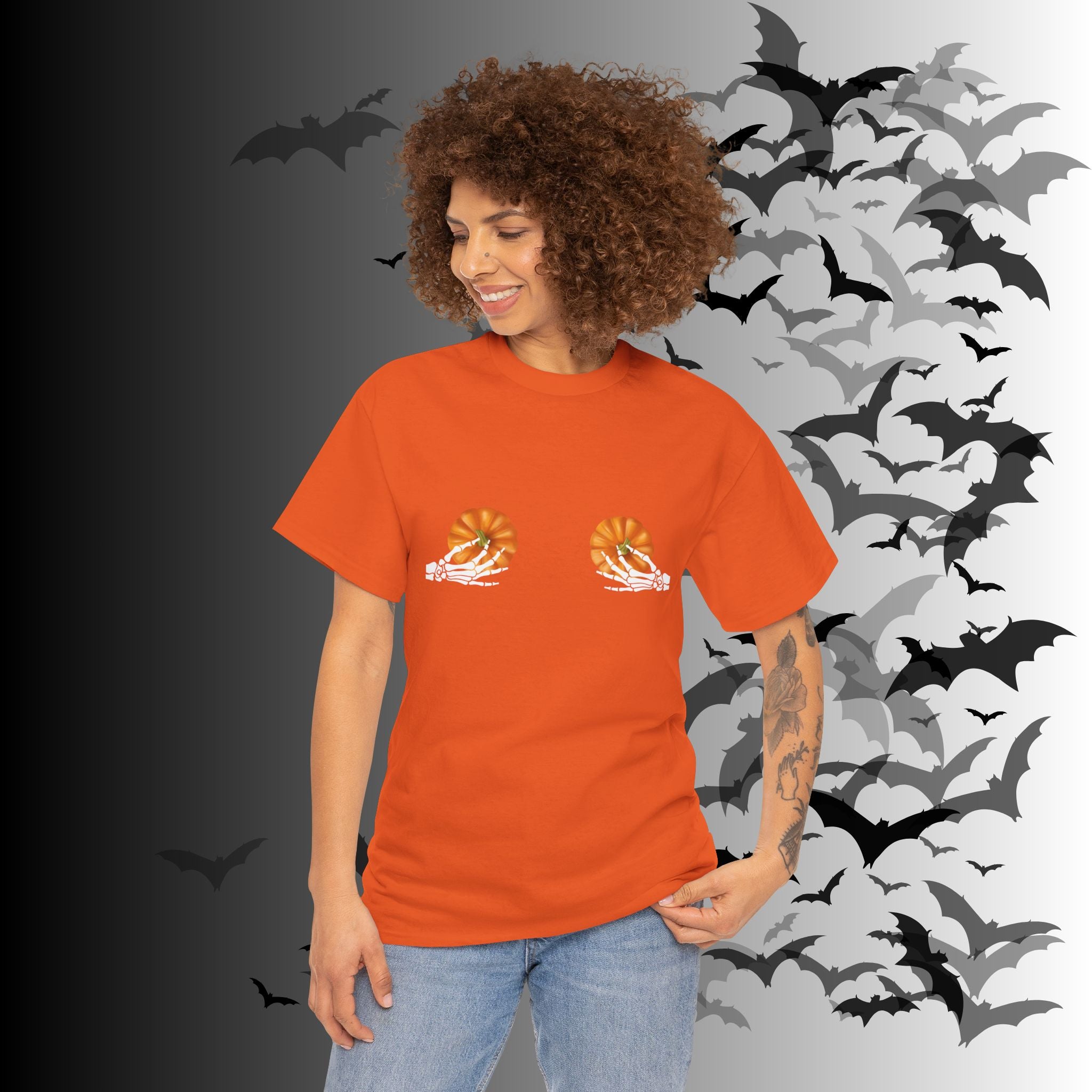 Skeleton Hands Pumpkin Halloween T-Shirt — Funny Spooky Season Tee