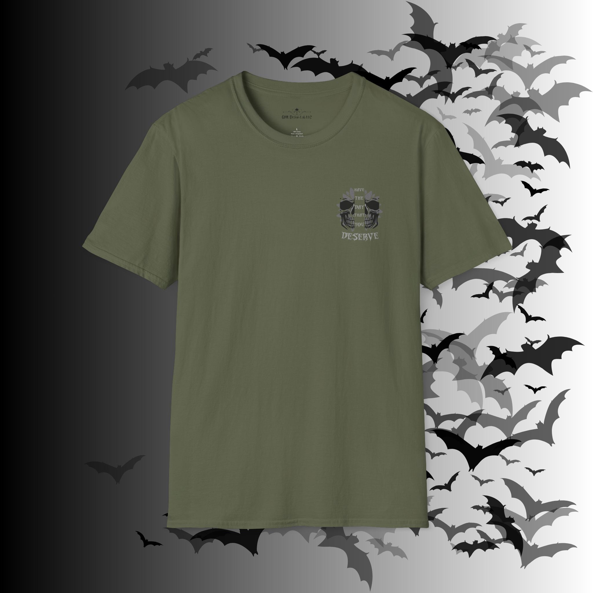 "Have The Day That You Deserve" Botanical Skull T-Shirt — Tonal Gothic Back Print