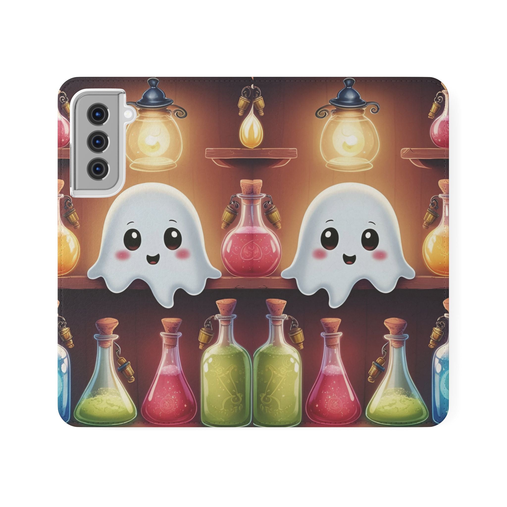 Apothecary Ghost Flip Wallet Case - Spooky Halloween Phone Case - Gothic Ghost Smartphone Case -  Ghost on a Shelf Wallet Case