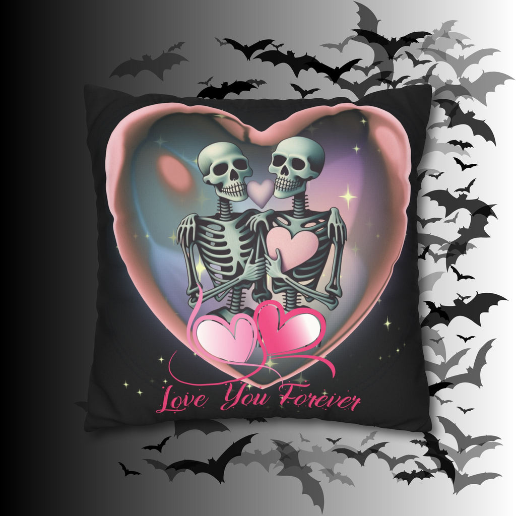 Love You Forever Skeleton Couple Throw Pillow — Gothic Love Dark Home Decor