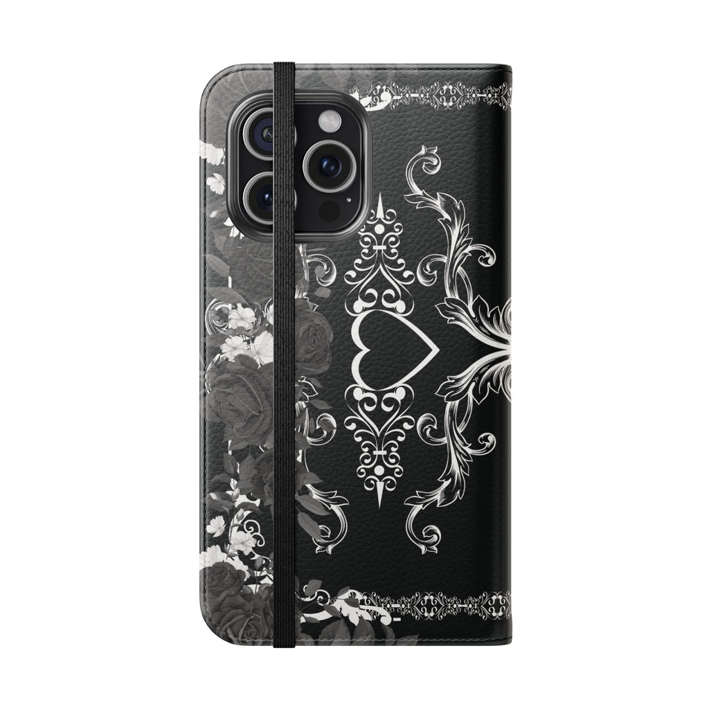 Romantic Goth Wallet Flip Case - Goth Botanical Phone Case