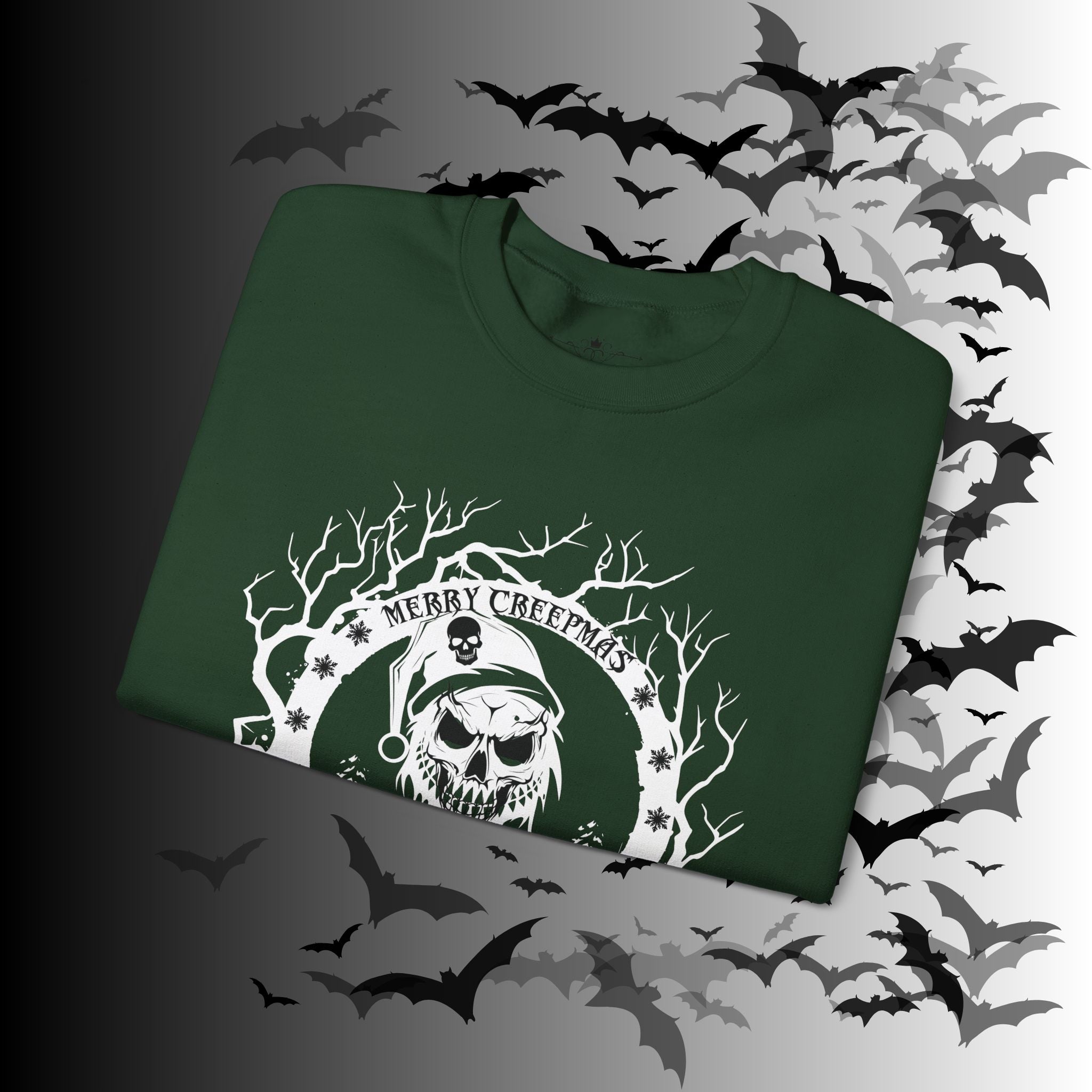 Merry Creepmas Crewneck Sweatshirt — Gothic Christmas Skull Santa