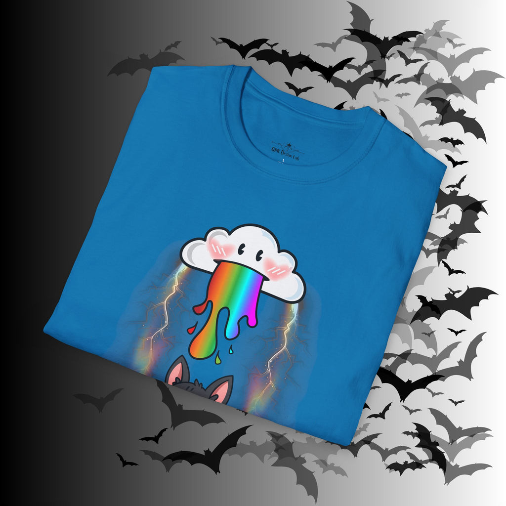 Rainbow Vomit Cloud Bat T-Shirt — Kawaii Goth Pride Unisex Tee