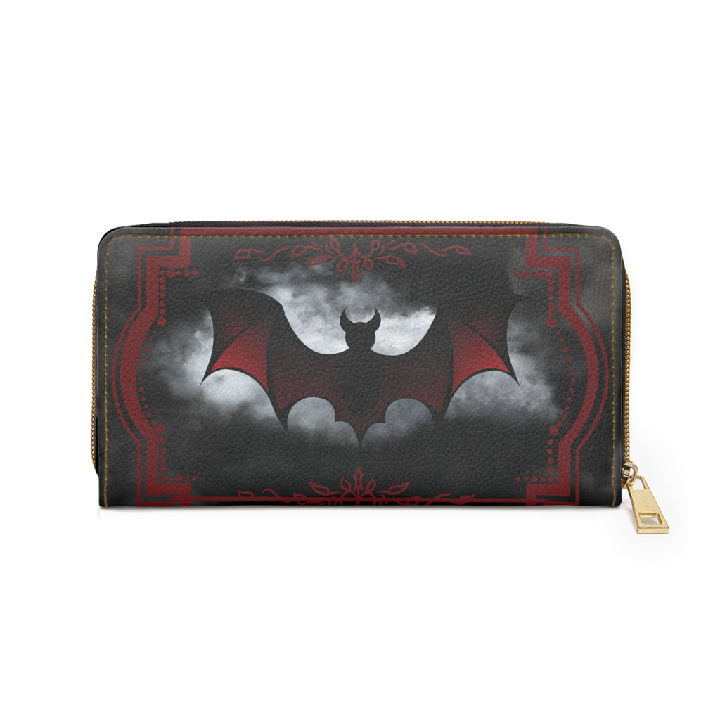 Gothic Red & Black Bat Wallet | Moonlit Vampire Bat Faux Leather Zipper Clutch