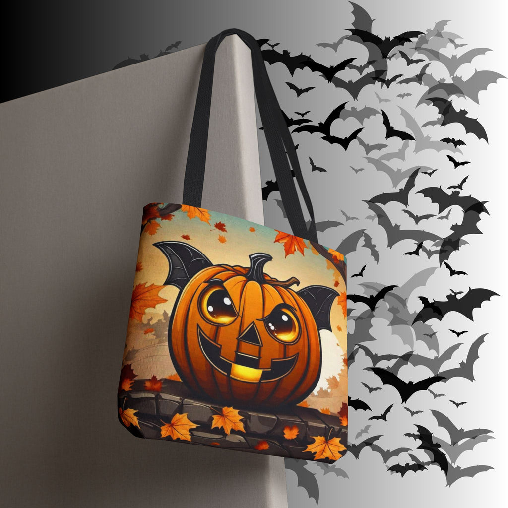 Bat Wing Jack-o'-Lantern Halloween Tote Bag — Autumn Leaves Print