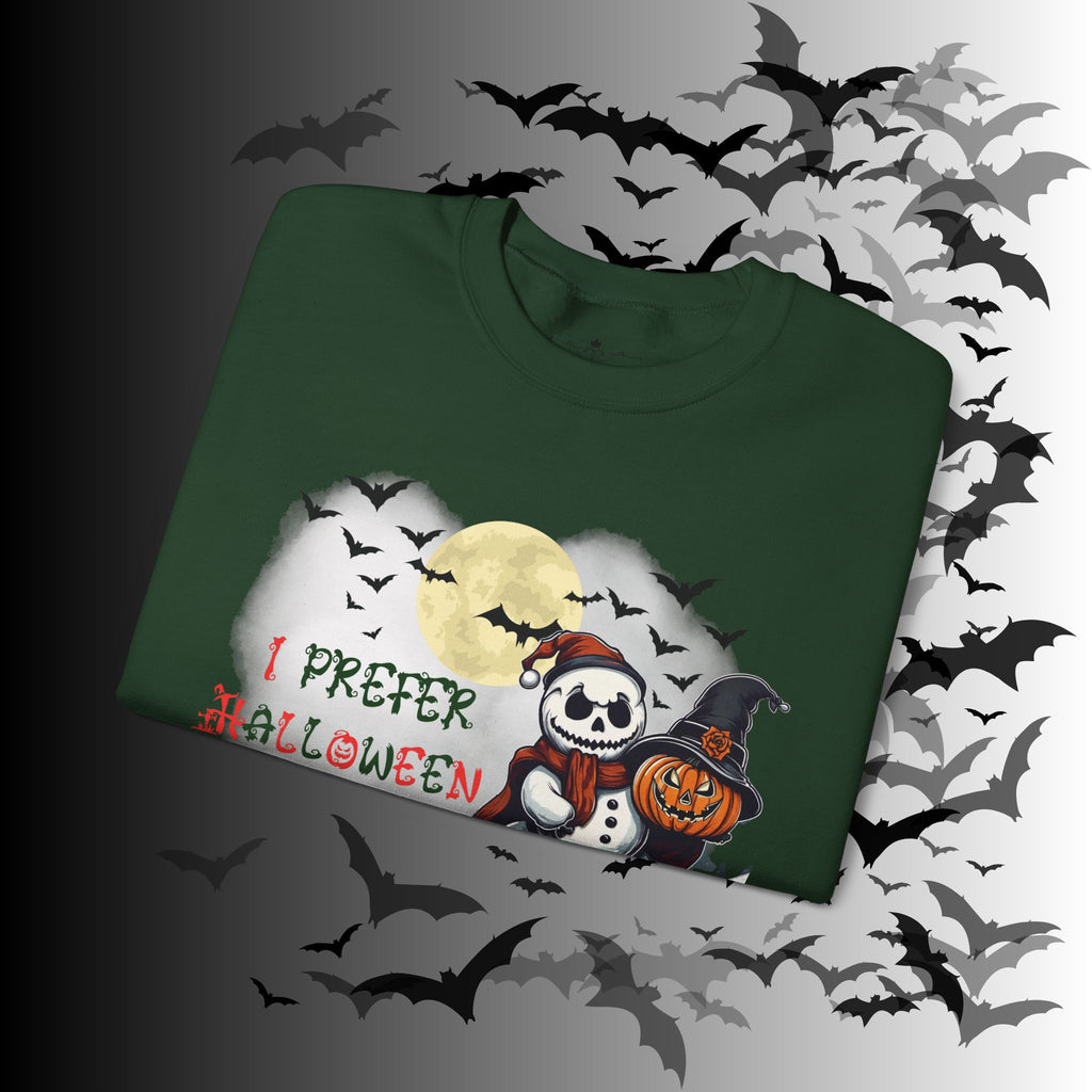 I Prefer Halloween Crewneck Sweatshirt — Gothic Christmas Snowman Pumpkin