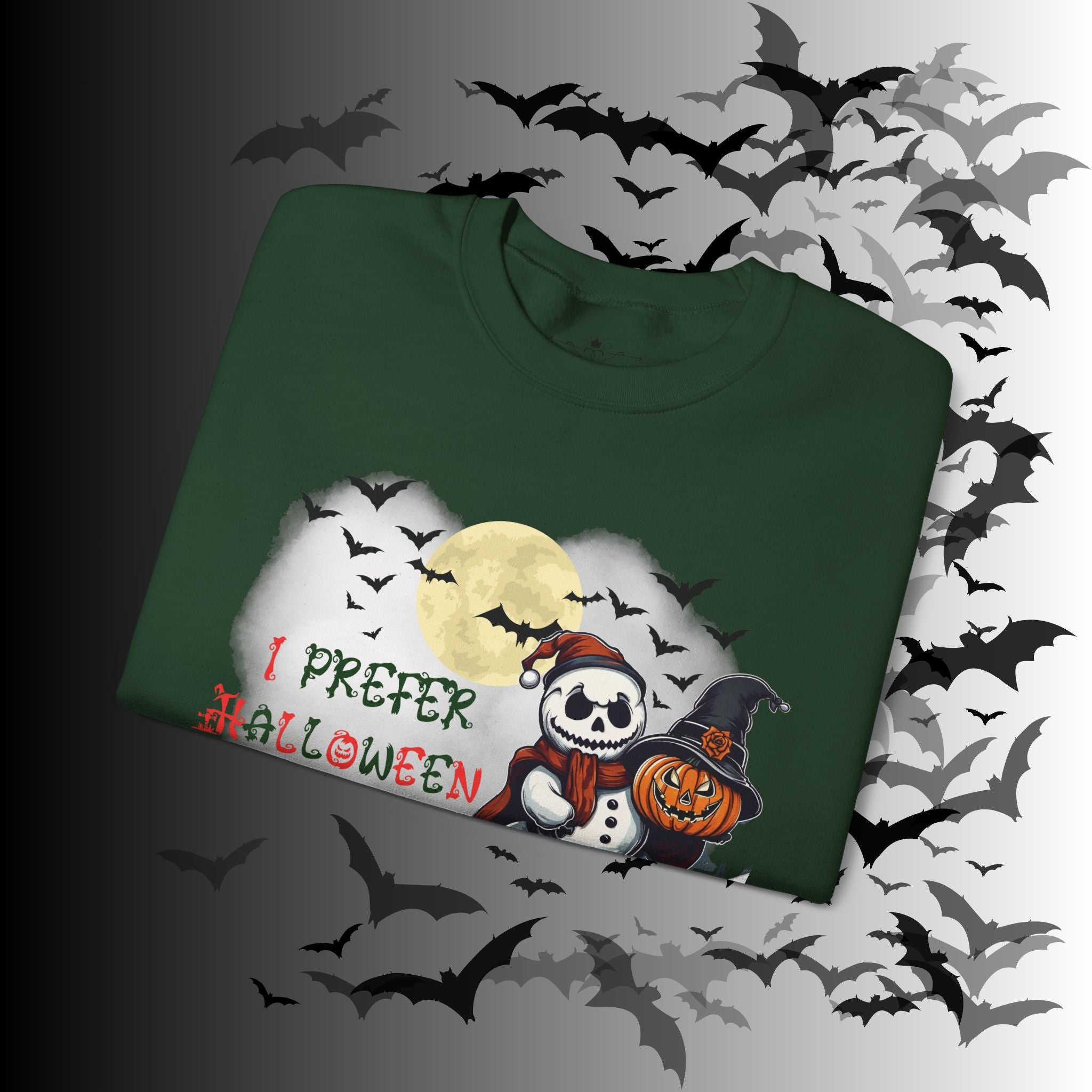 I Prefer Halloween Crewneck Sweatshirt — Gothic Christmas Snowman Pumpkin