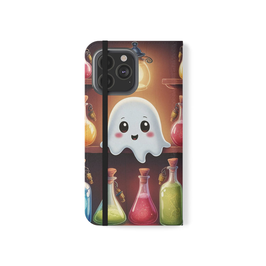 Apothecary Ghost Flip Wallet Case - Spooky Halloween Phone Case - Gothic Ghost Smartphone Case -  Ghost on a Shelf Wallet Case