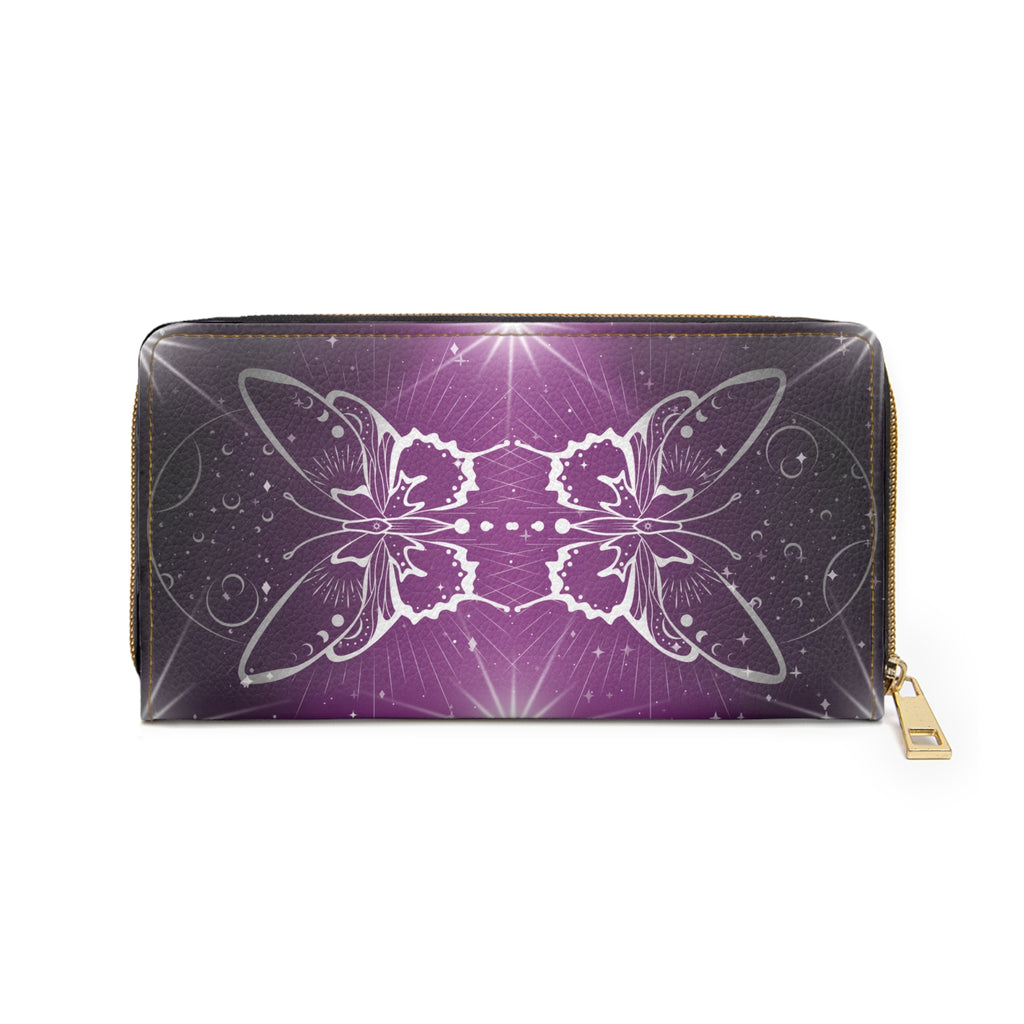 Celestial Luna Moth Wallet | Purple Witchy Faux Leather Zipper Clutch