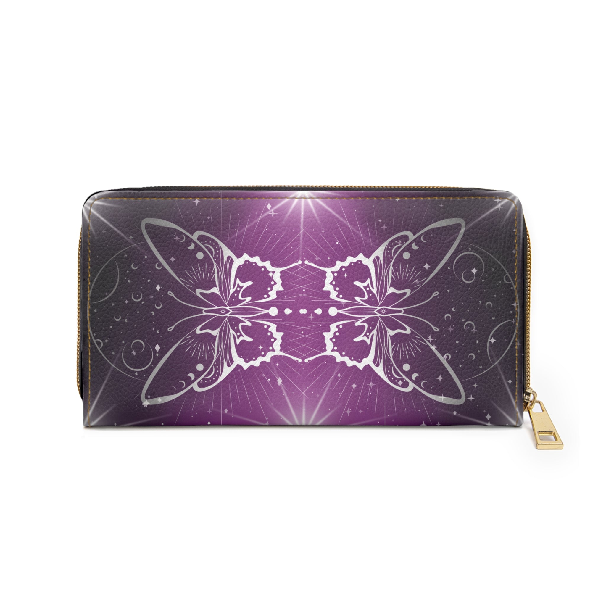 Celestial Luna Moth Wallet | Purple Witchy Faux Leather Zipper Clutch