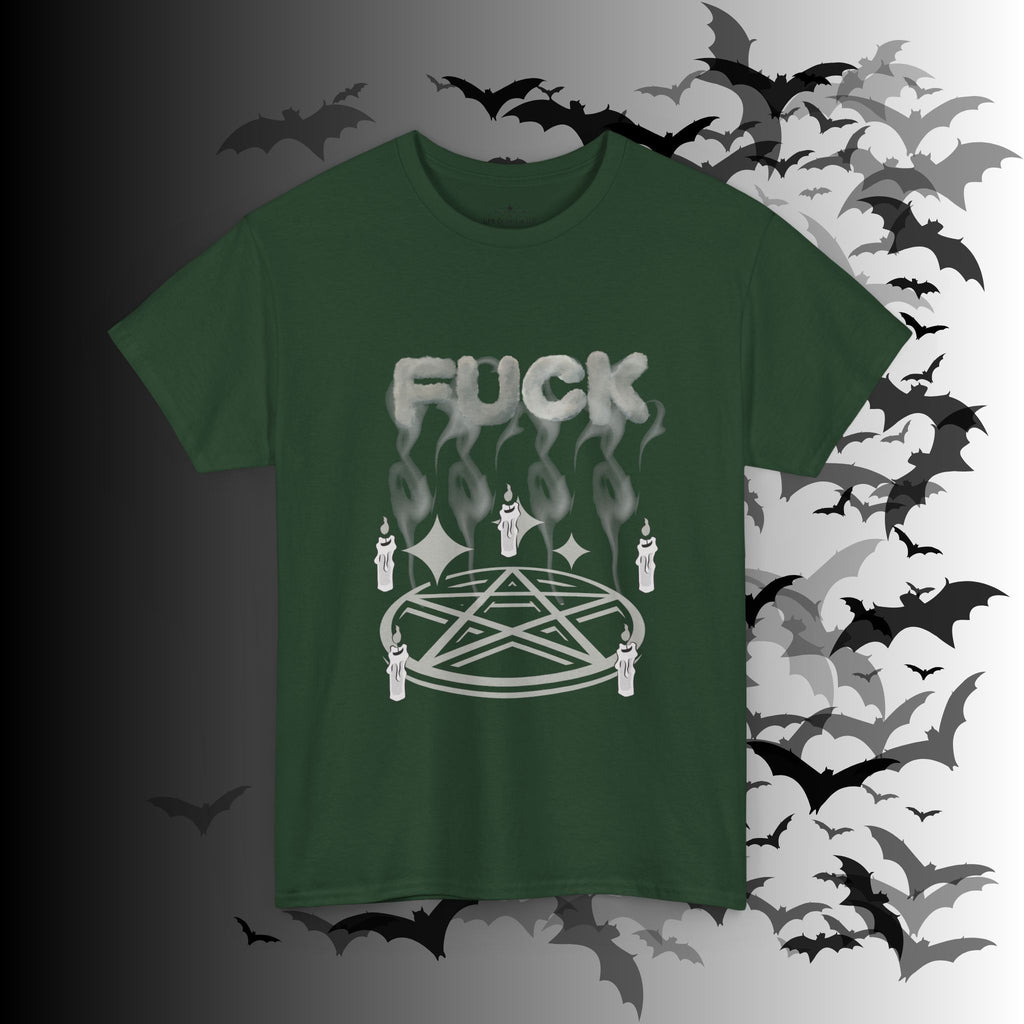 "FUCK" Pentagram Candle Ritual T-Shirt — Goth Humor Occult Tee
