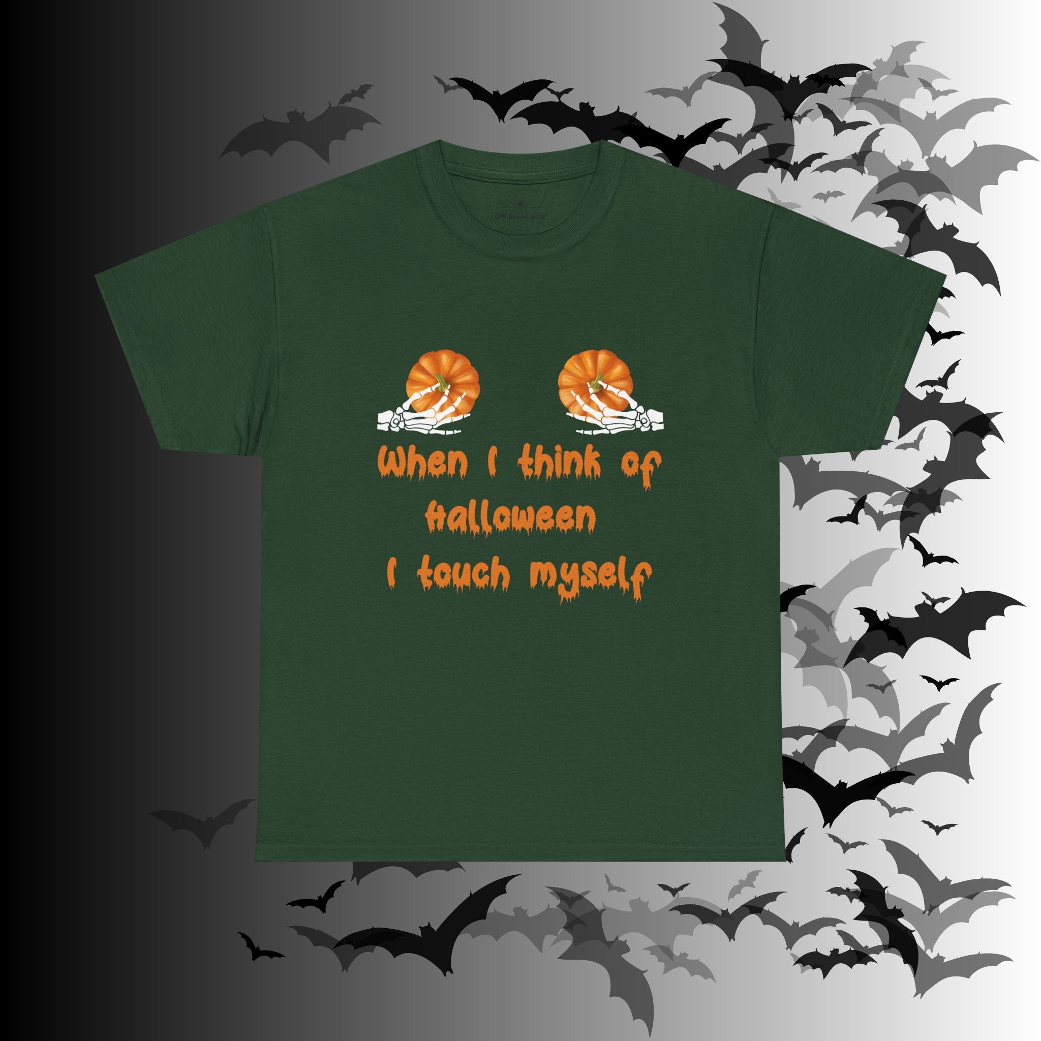 "When I Think of Halloween I Touch Myself" Pumpkin T-Shirt — Funny Halloween Tee