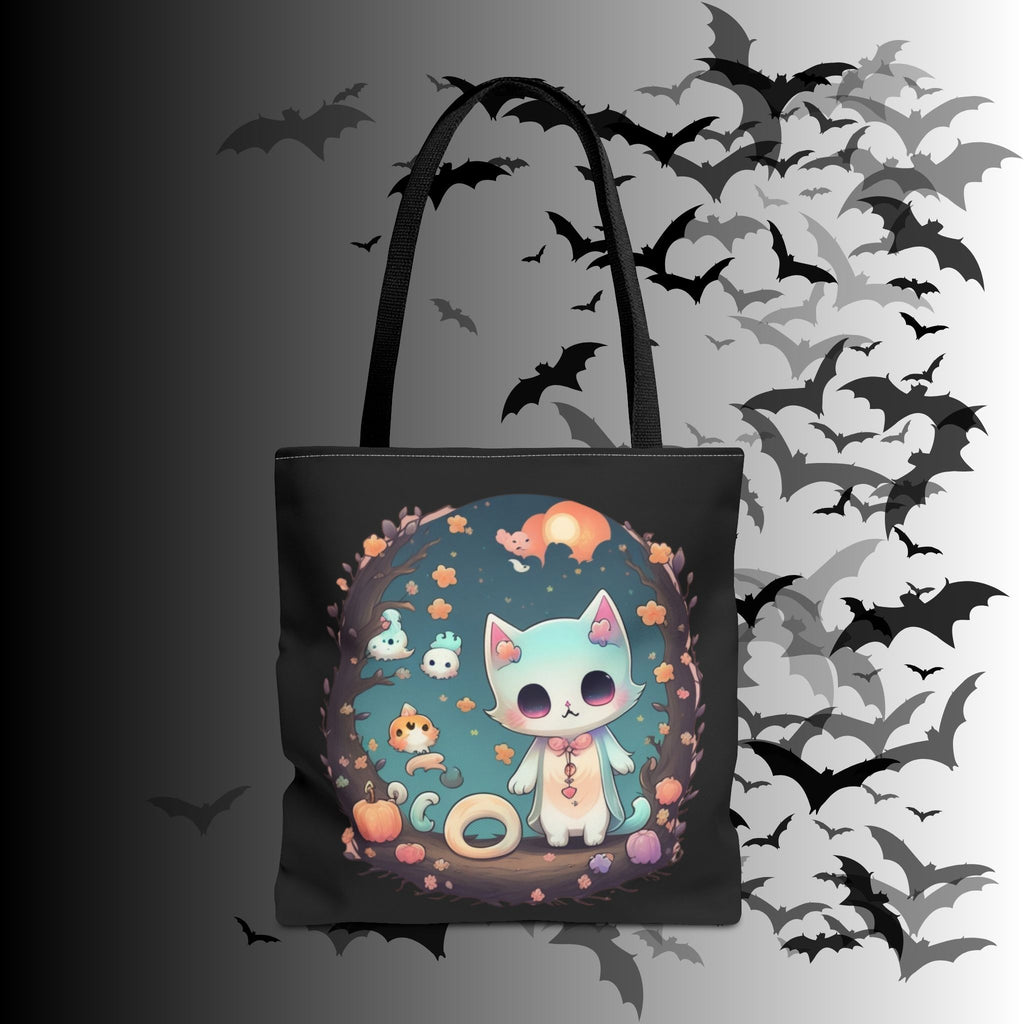 Pastel Goth Kawaii Cat Halloween Tote Bag — Moonlit Forest Scene