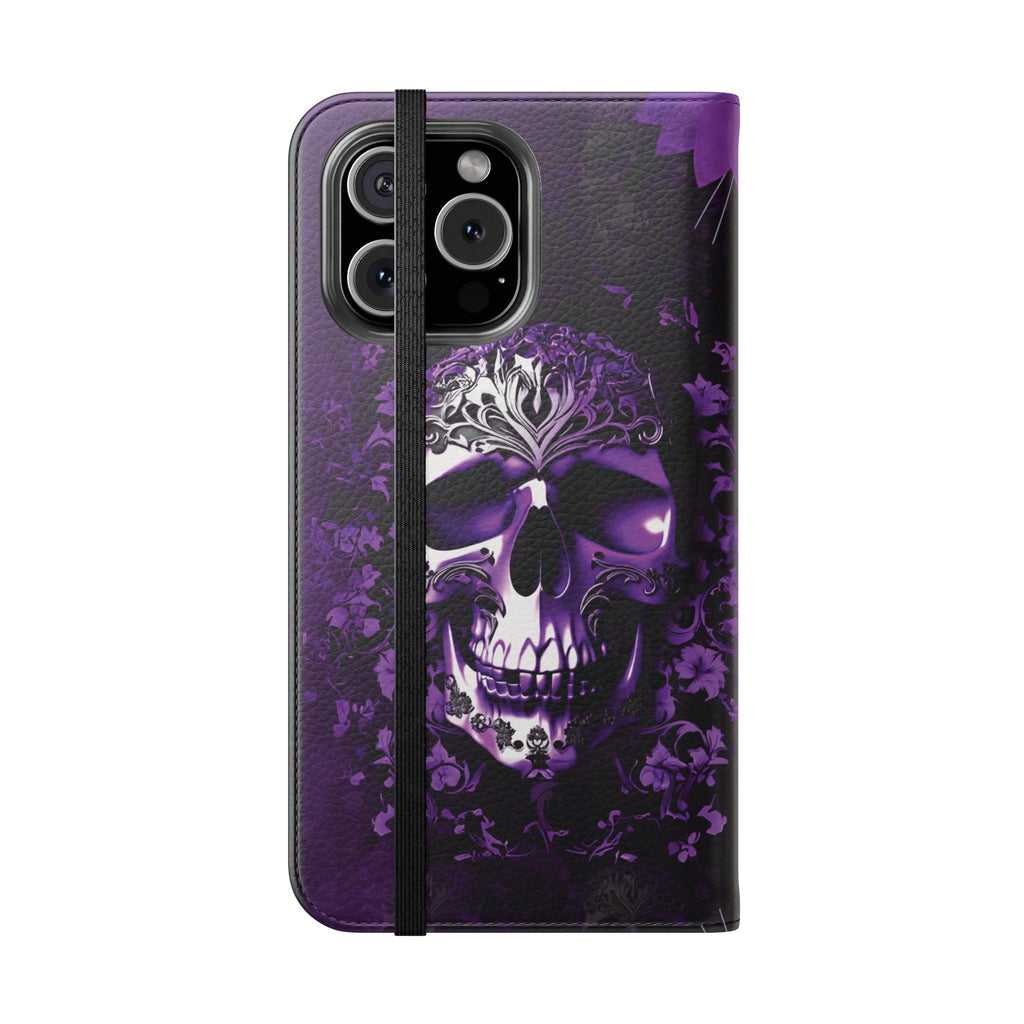 Purple Pastel Goth Skull Flip Wallet Phone Case - Skull Wallet Case for Samsung iPhone - Gothic Style Skull Wallet Phone Cases
