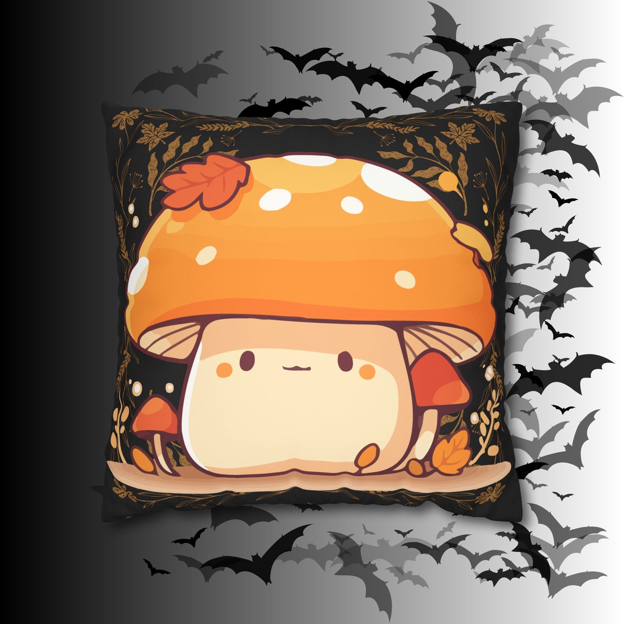 Dark Cottagecore Mushroom Throw Pillow — Forest Witch Kawaii Home Decor