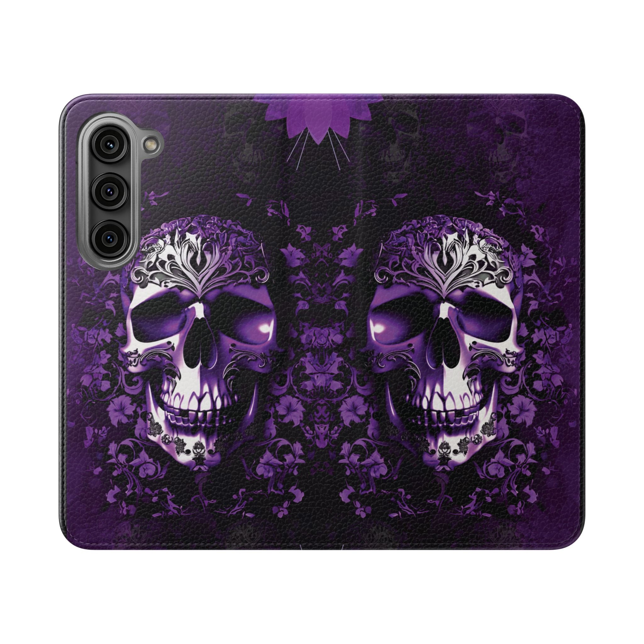 Purple Pastel Goth Skull Flip Wallet Phone Case - Skull Wallet Case for Samsung iPhone - Gothic Style Skull Wallet Phone Cases