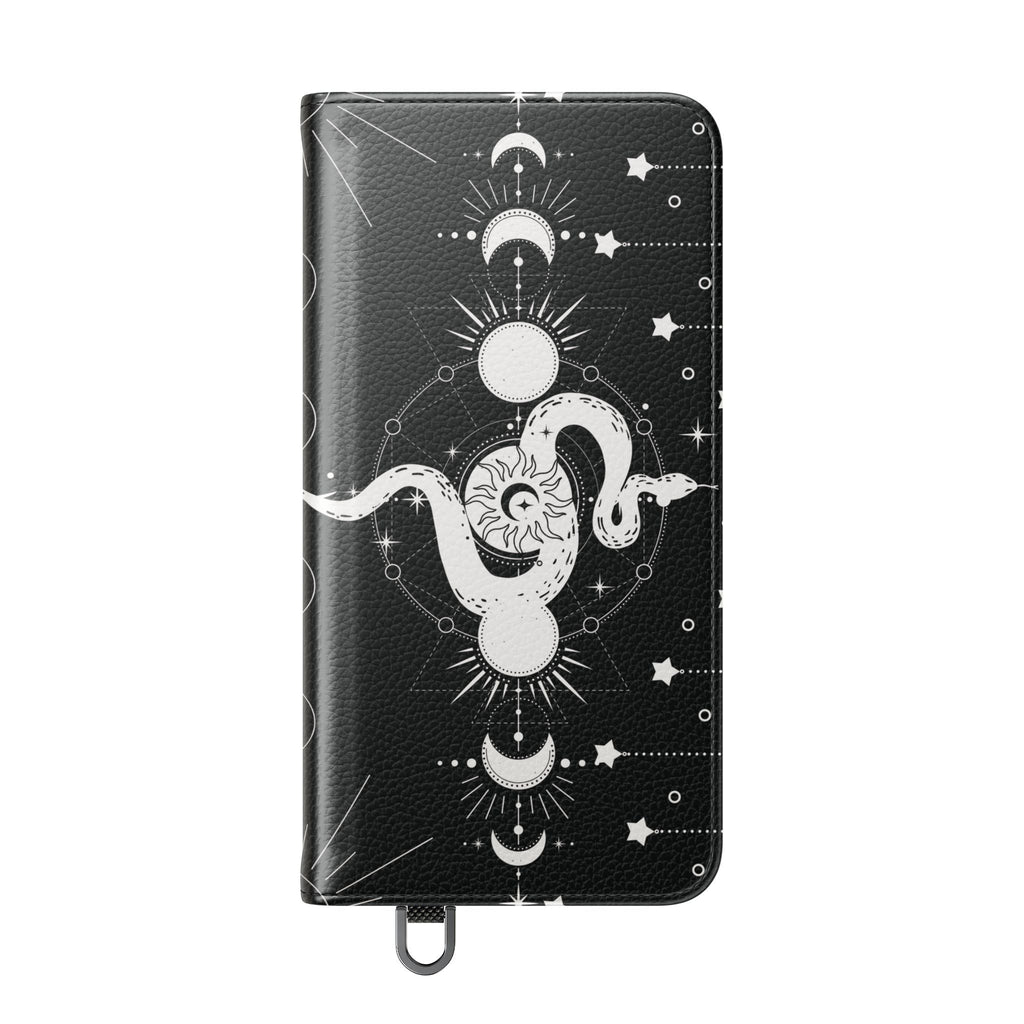 Gothic Style Celestial Snake Moon Phases Wallet Flip PhoneCase - Celestial Style Phone Case for iPhone and Samsung - Moon Phases Wallet Case