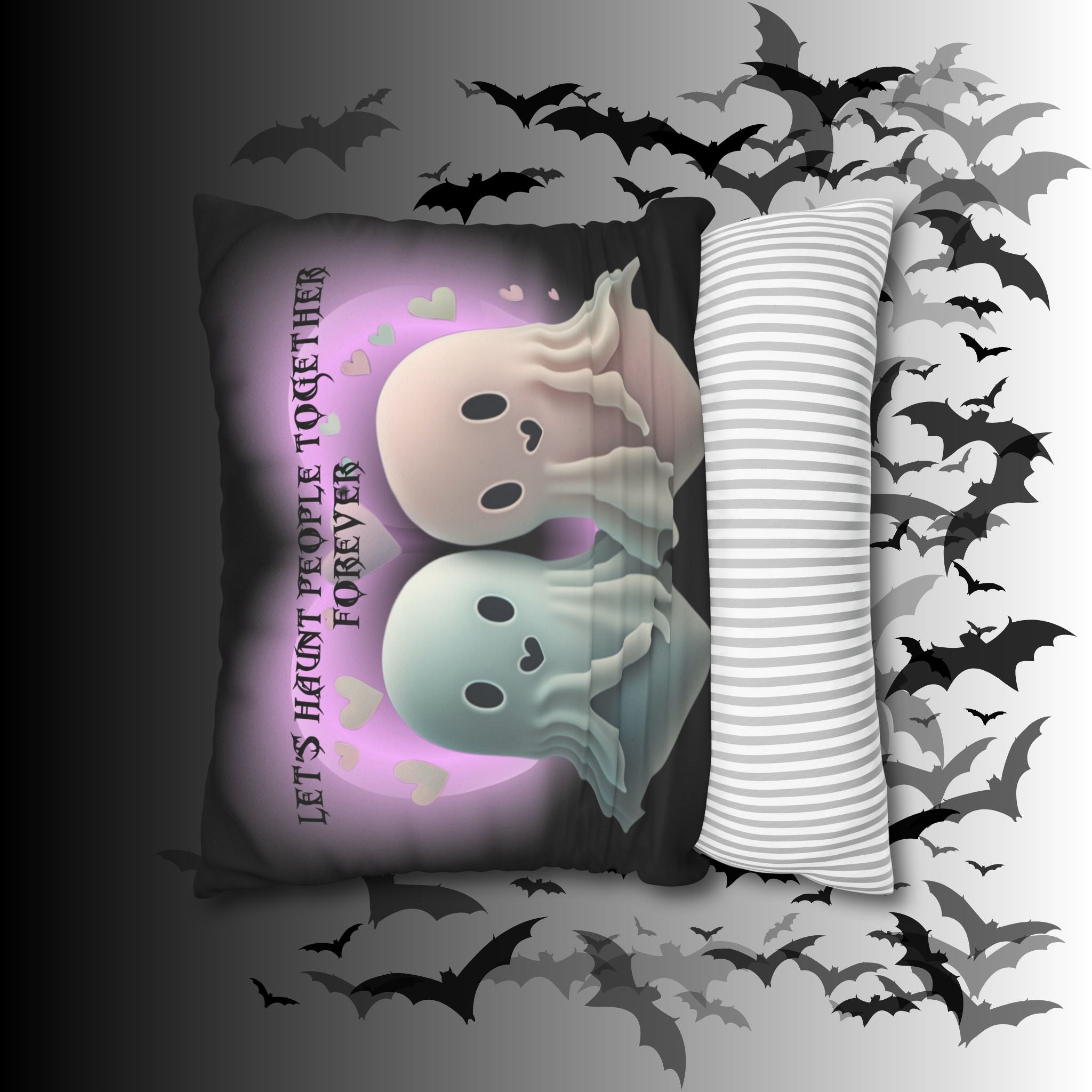 Let's Haunt People Together Forever Ghost Throw Pillow — Gothic Love Halloween Decor