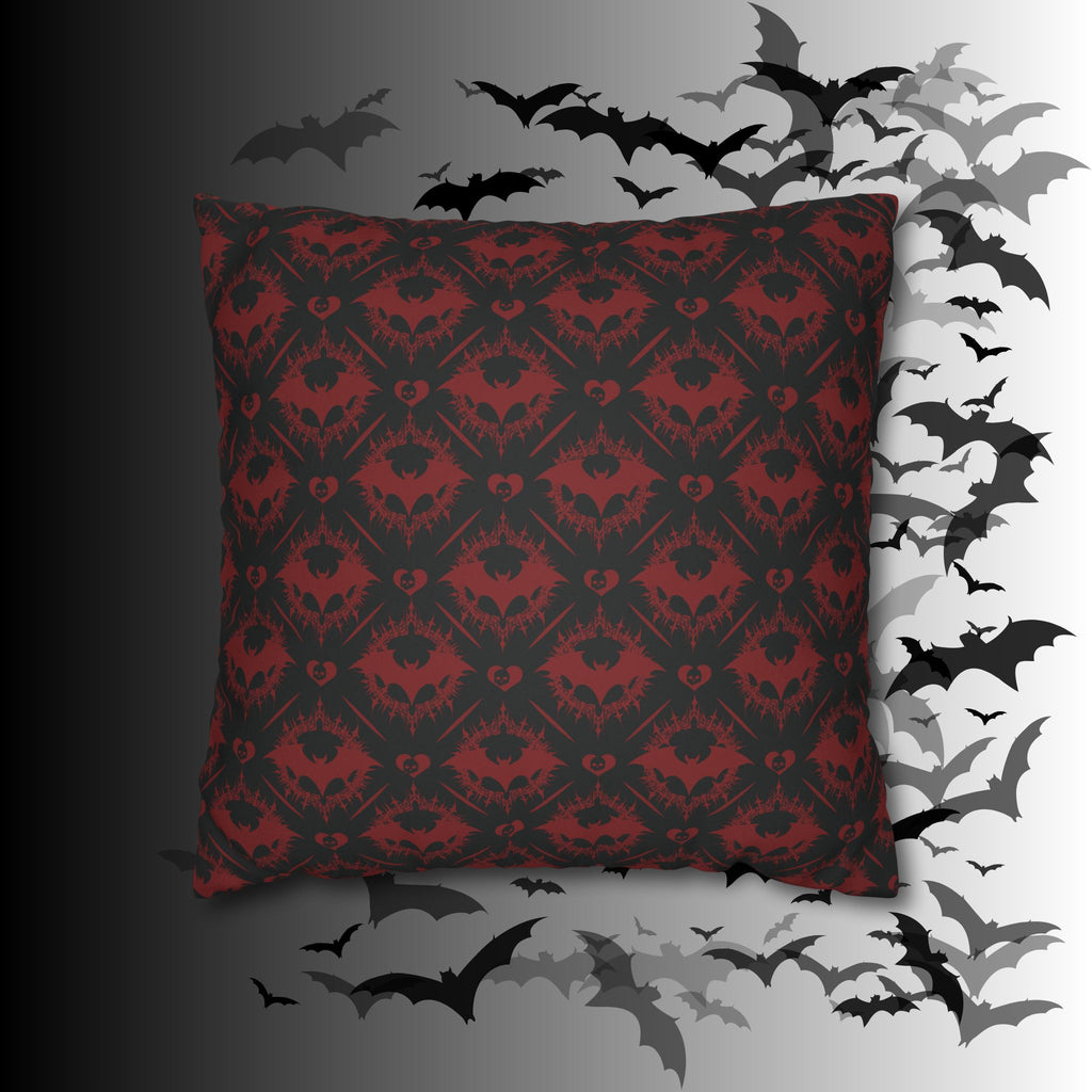 Gothic Bat Diamond Pattern Throw Pillow — Midnight Black Dark Home Decor
