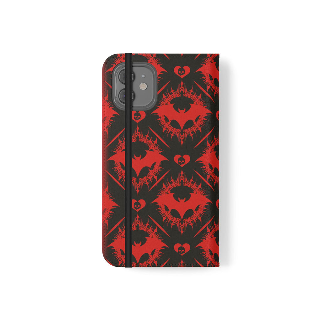 Gothic Bat Wallet Flip Case - Elegant Goth Phone Wallet - Bat Pattern Flip Case - Gothic Phone Case - Stylish Wallet Phone Case