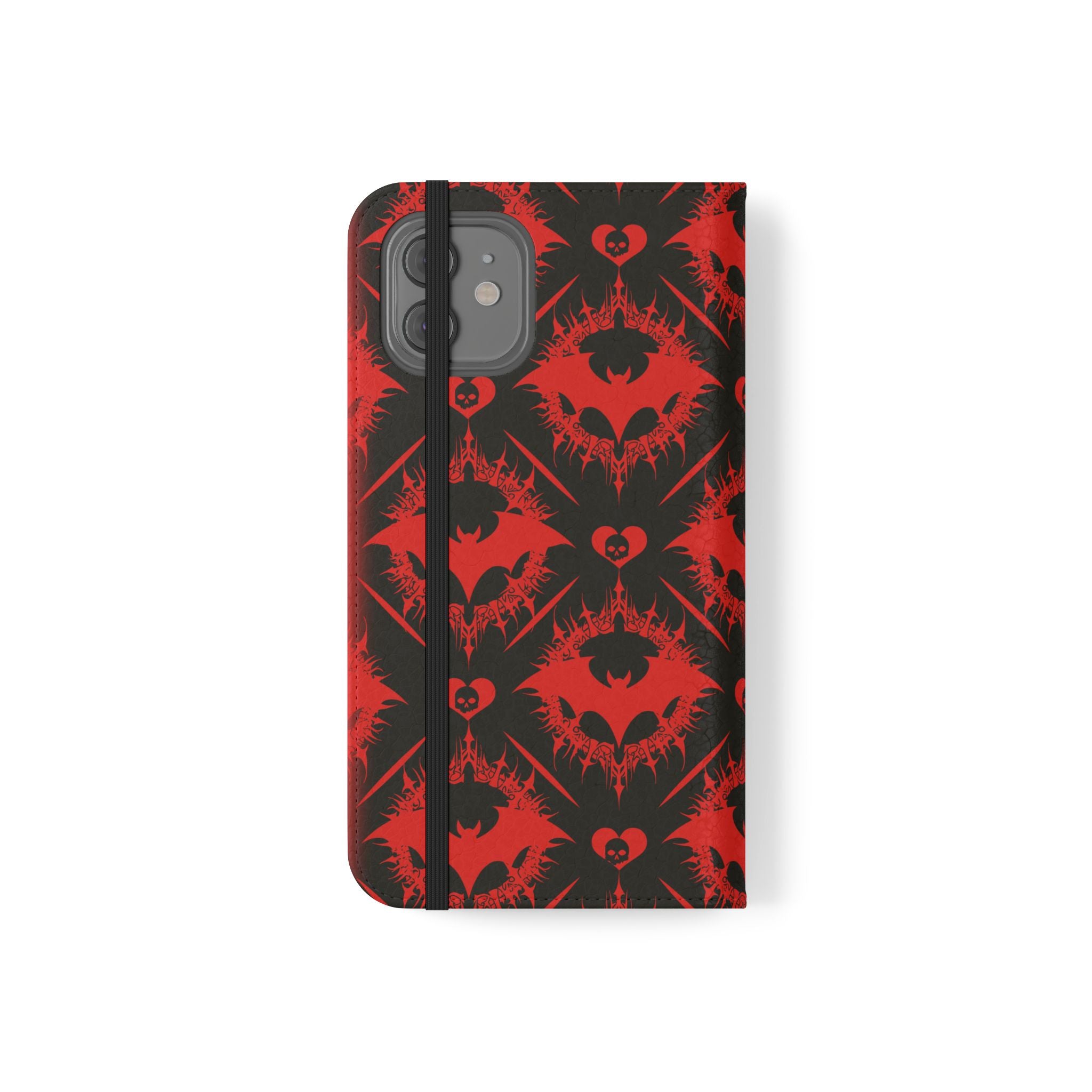 Gothic Bat Wallet Flip Case - Elegant Goth Phone Wallet - Bat Pattern Flip Case - Gothic Phone Case - Stylish Wallet Phone Case