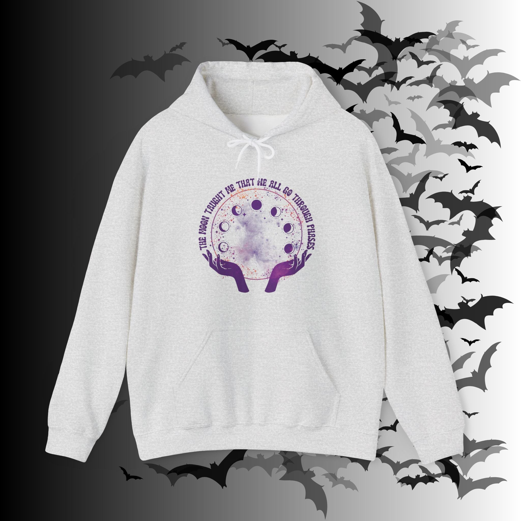 The Moon Taught Me We All Go Through Phases Hoodie — Witchy Moon Phase Pullover