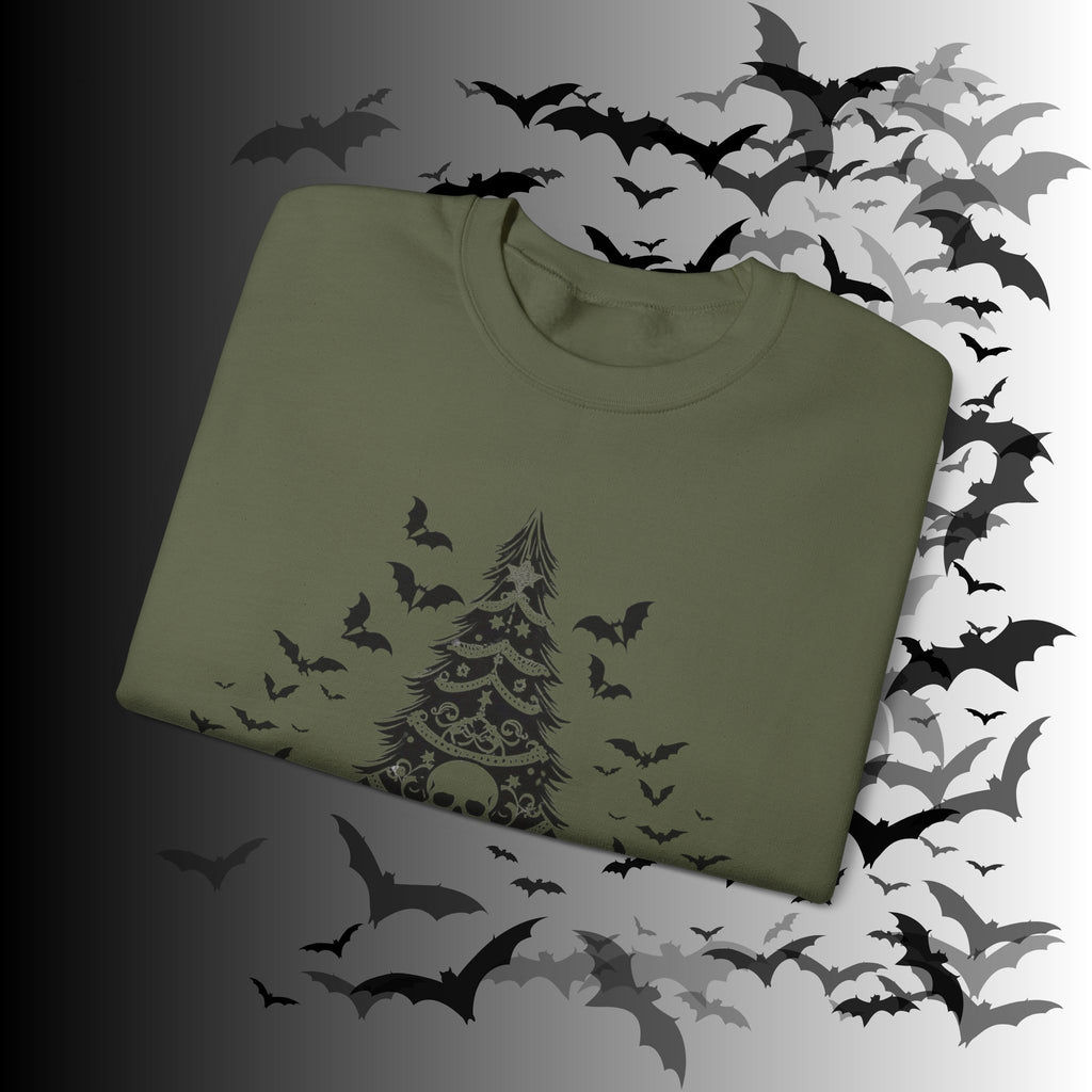 Merry Creepmas Tree Crewneck Sweatshirt — Gothic Christmas Skull Bat