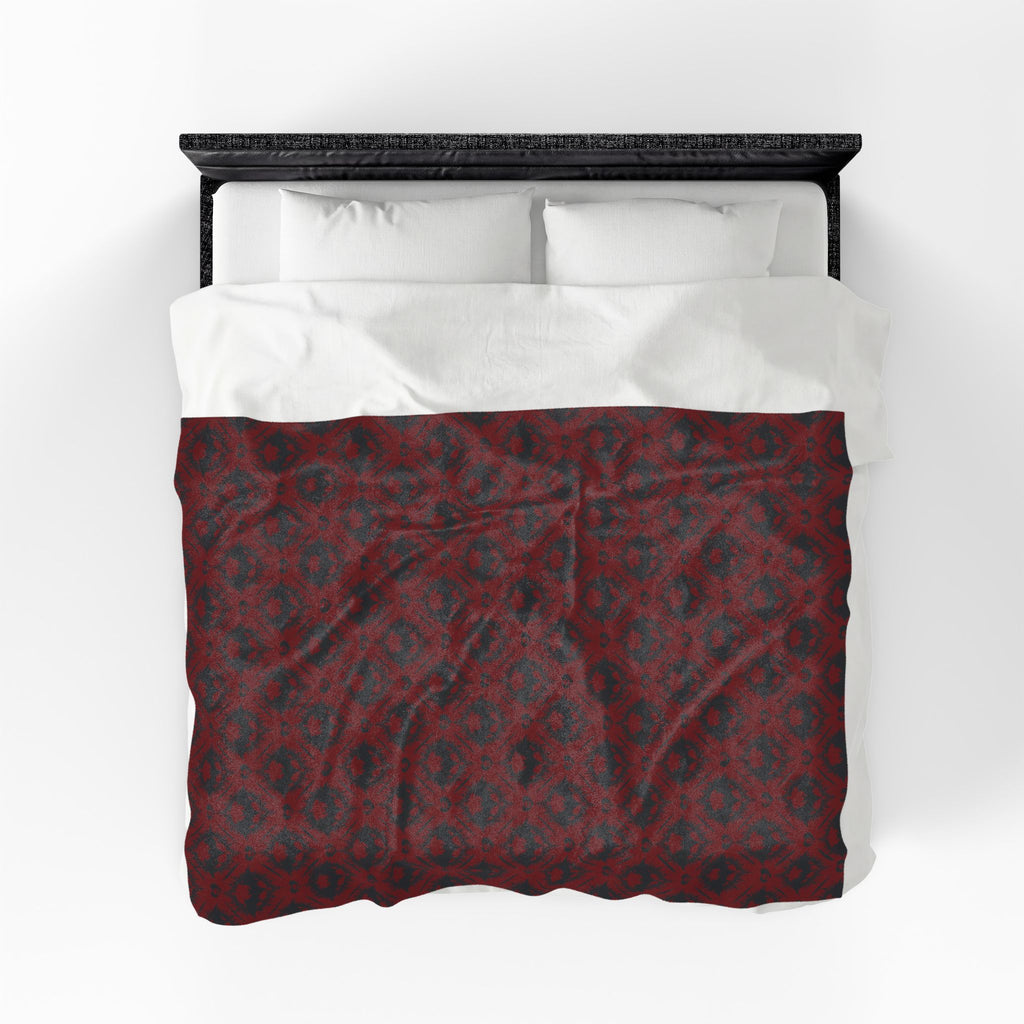 Gothic Bat & Skull Heart Throw Blanket — Crimson Red Colorway
