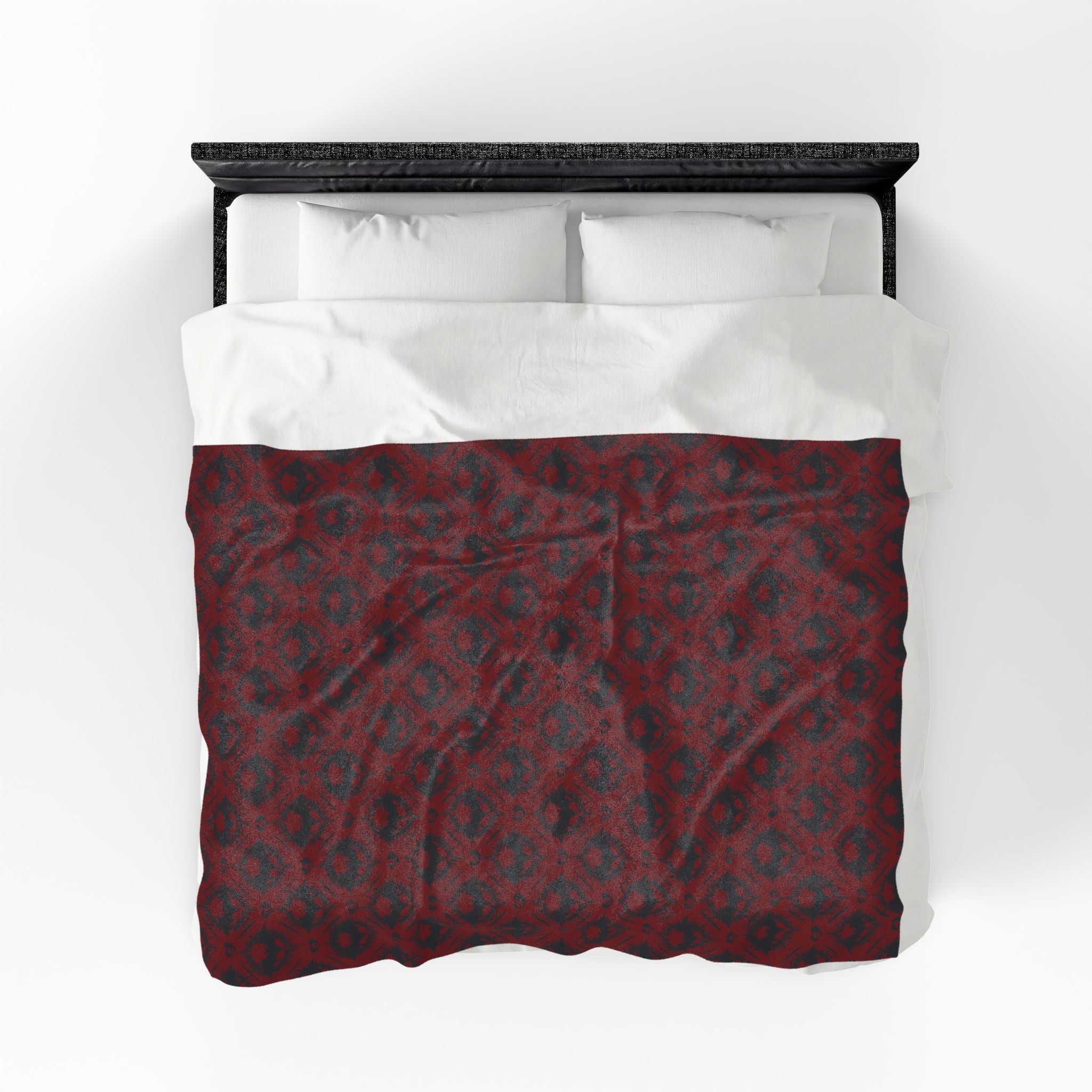 Gothic Bat & Skull Heart Throw Blanket — Crimson Red Colorway