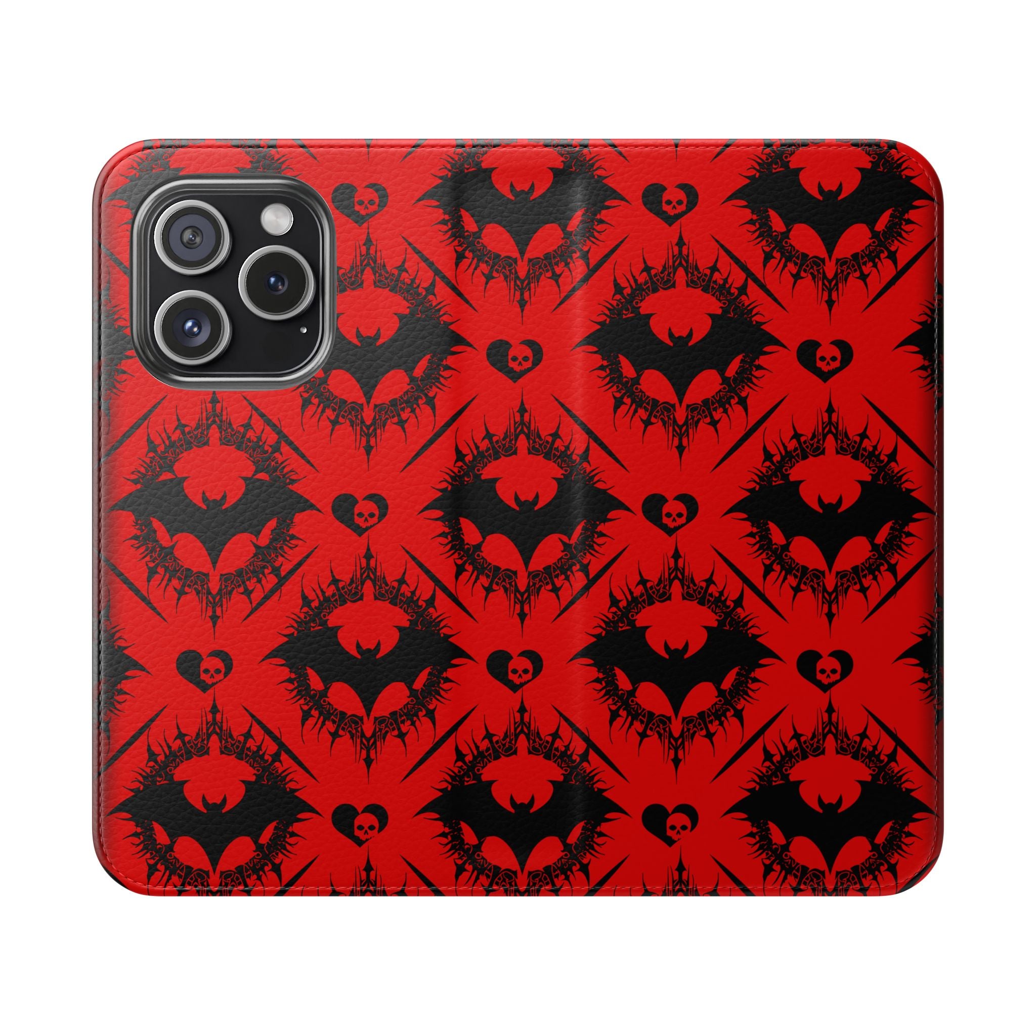 Gothic Bat Wallet Flip Case - Elegant Goth Phone Wallet - Bat Pattern Flip Case - Gothic Phone Case - Stylish Wallet Phone Case