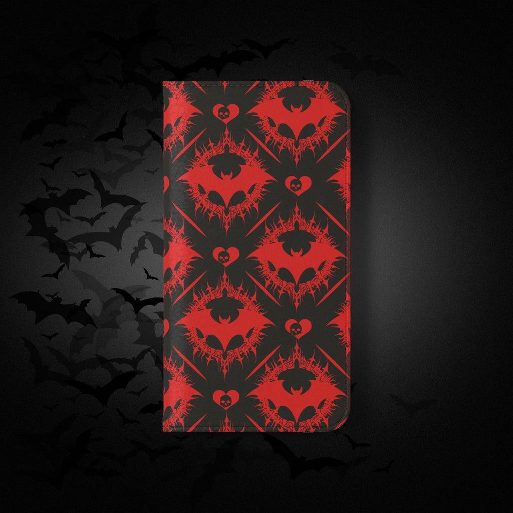 Gothic Bat Wallet Flip Case - Elegant Goth Phone Wallet - Bat Pattern Flip Case - Gothic Phone Case - Stylish Wallet Phone Case