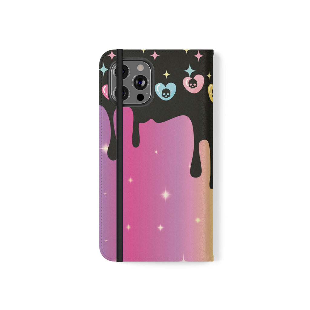 Pastel Goth Drippy Rainbow Skulls Flip Wallet Phone Case - Wallet Case for Samsung and iPhone - Gothic Style Wallet Phone Cases