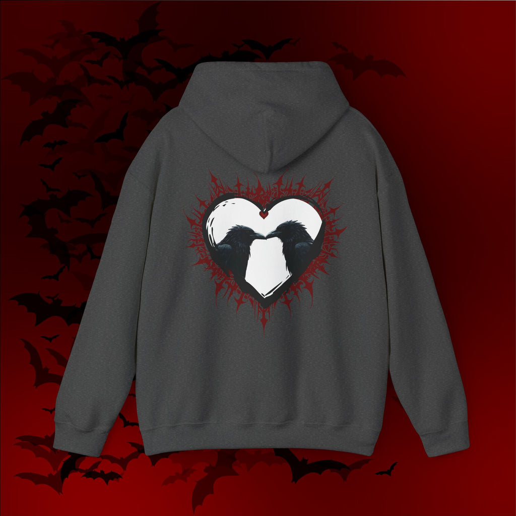Gothic Raven Heart Hoodie — Dark Romance Valentine's Day Couples Pullover