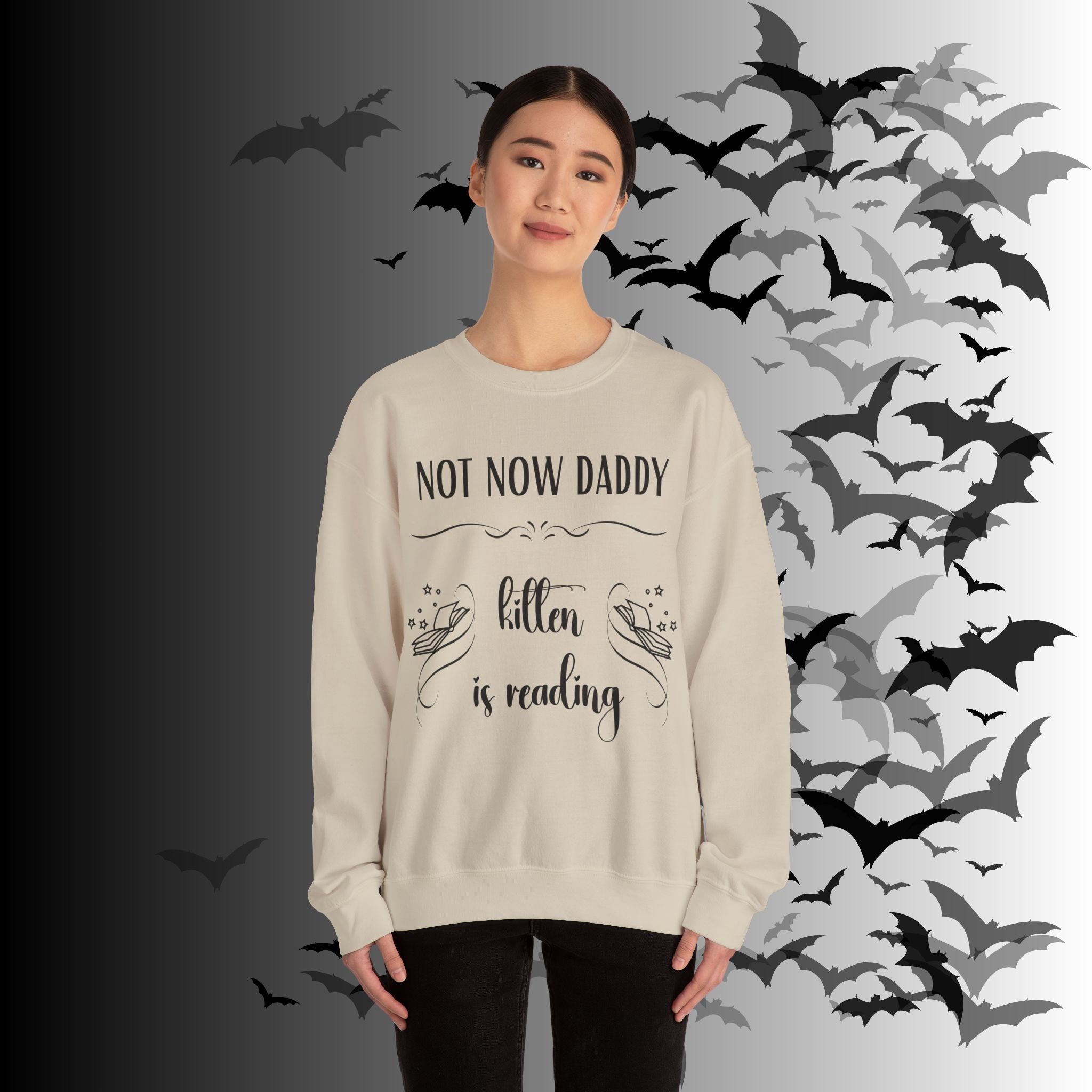 Not Now Daddy Kitten Is Reading Crewneck Sweatshirt — Funny Book Lover