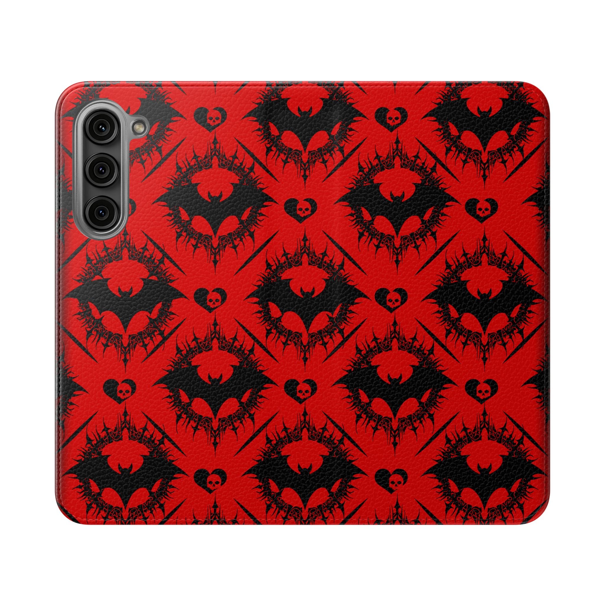 Gothic Bat Wallet Flip Case - Elegant Goth Phone Wallet - Bat Pattern Flip Case - Gothic Phone Case - Stylish Wallet Phone Case