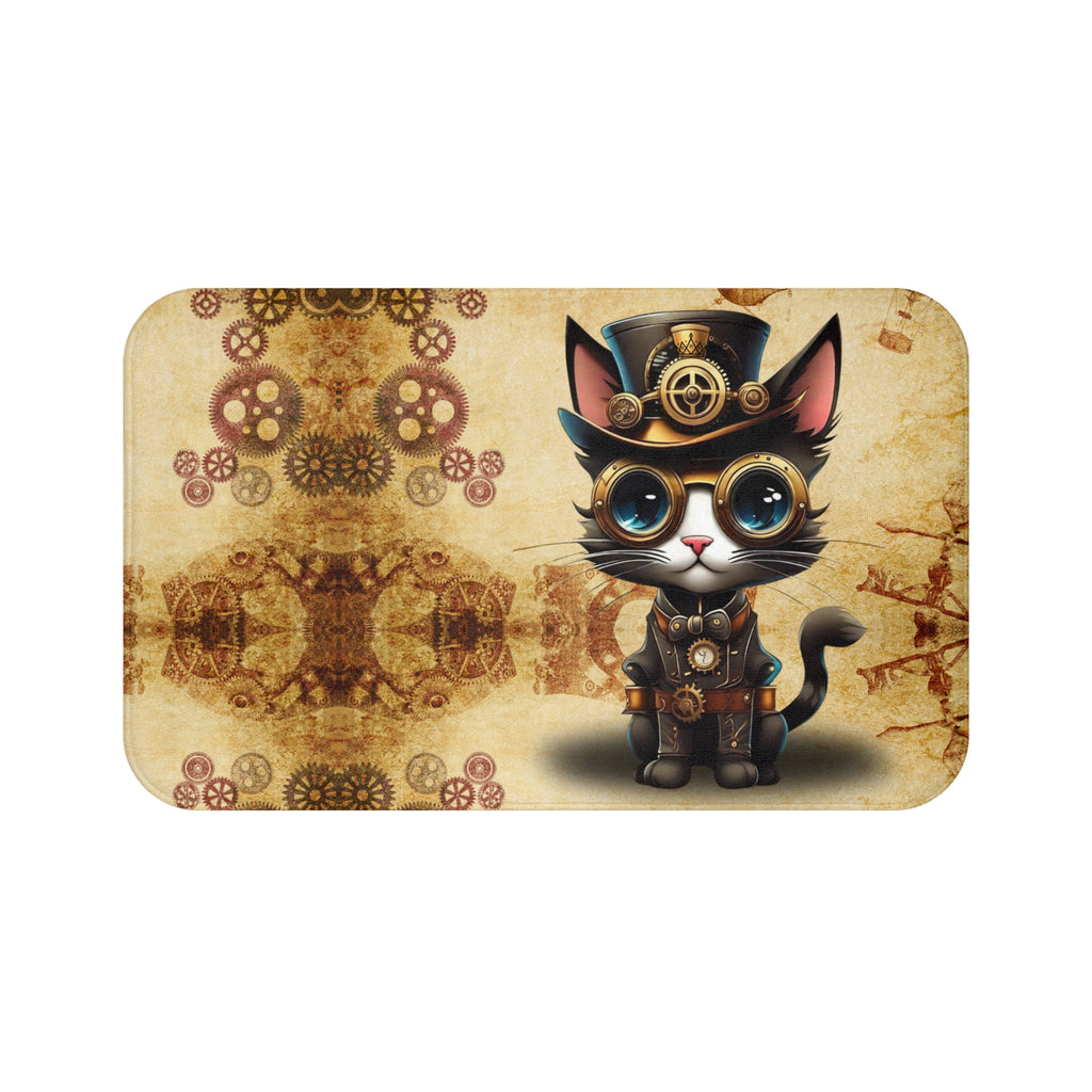 Steampunk Cat Bath Mat — Vintage Industrial Bathroom Decor